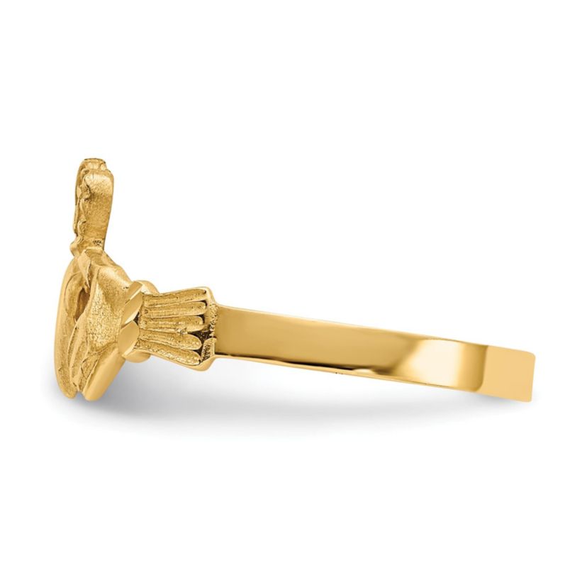 14K Yellow Gold Satin and Diamond-cut Claddagh Ring
