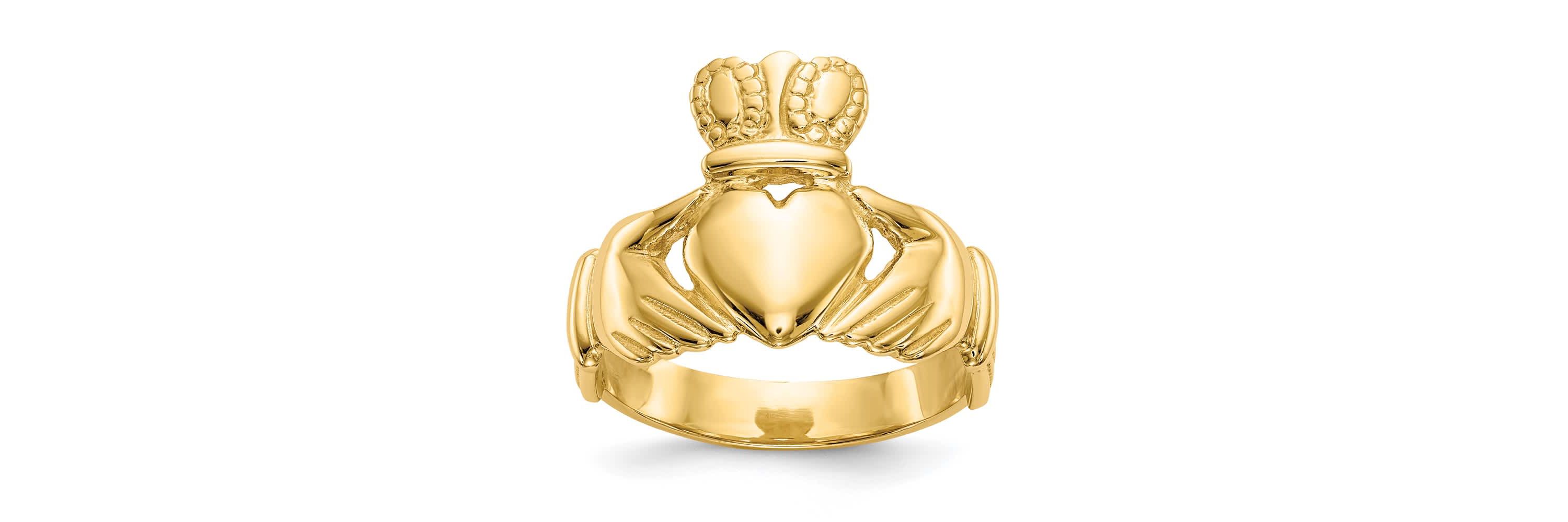 14K Yellow Gold Mens Claddagh Ring