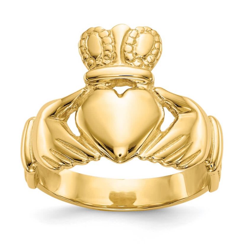 14K Yellow Gold Mens Claddagh Ring
