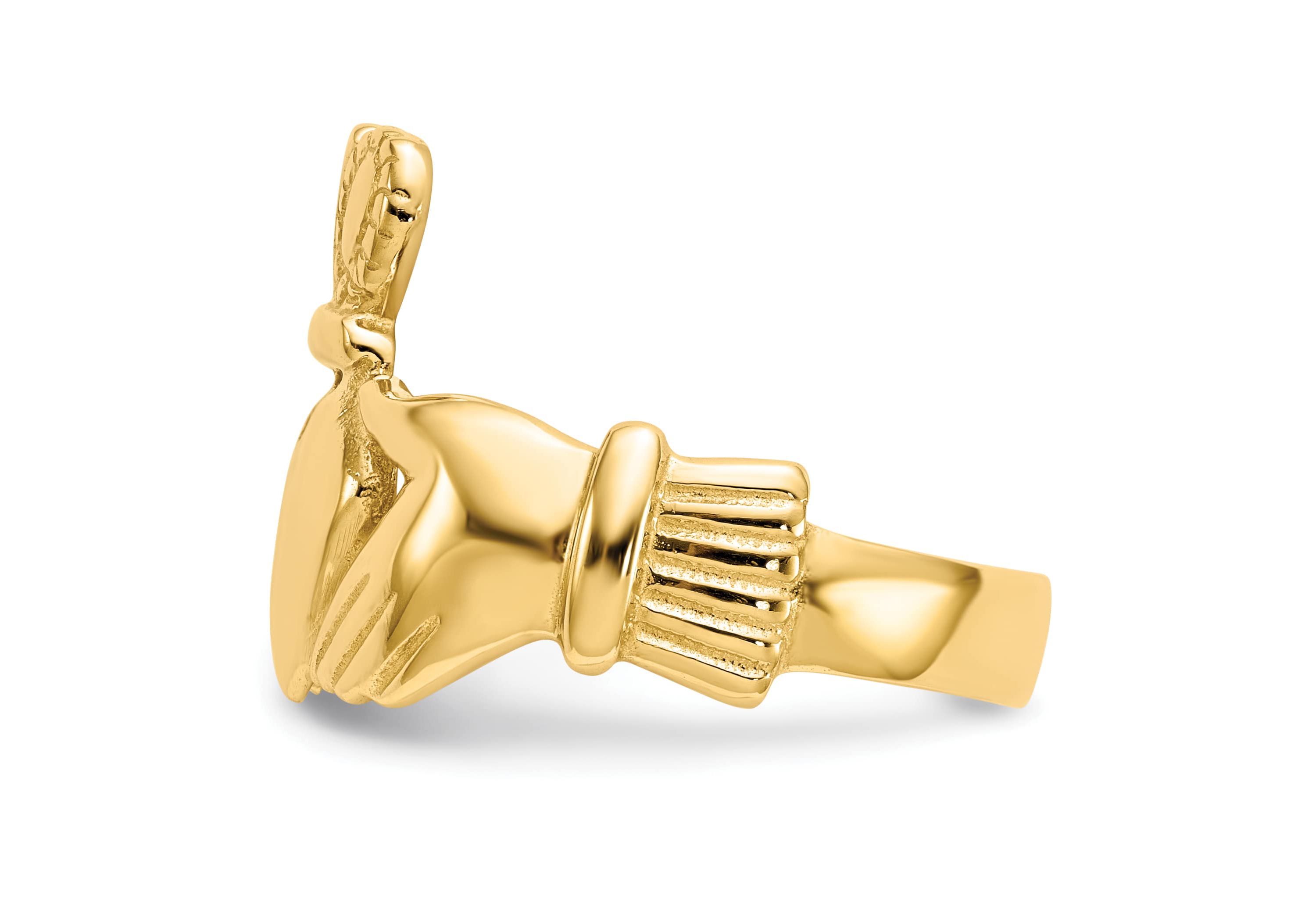 14K Yellow Gold Mens Claddagh Ring