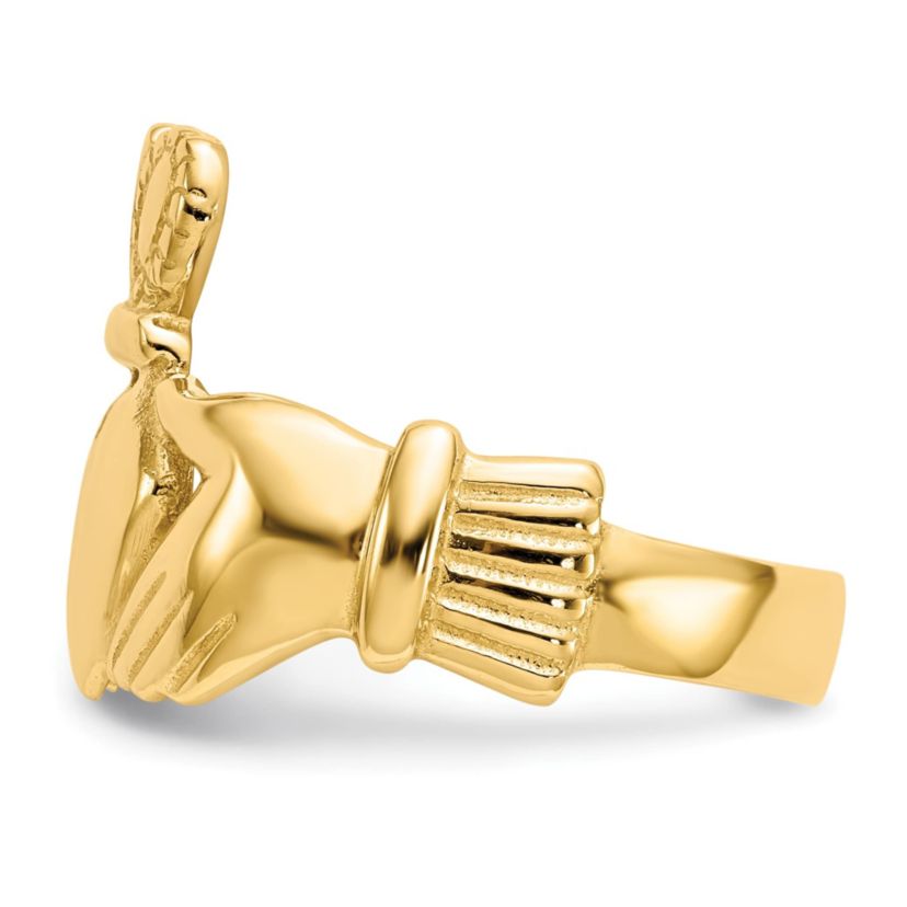 14K Yellow Gold Mens Claddagh Ring