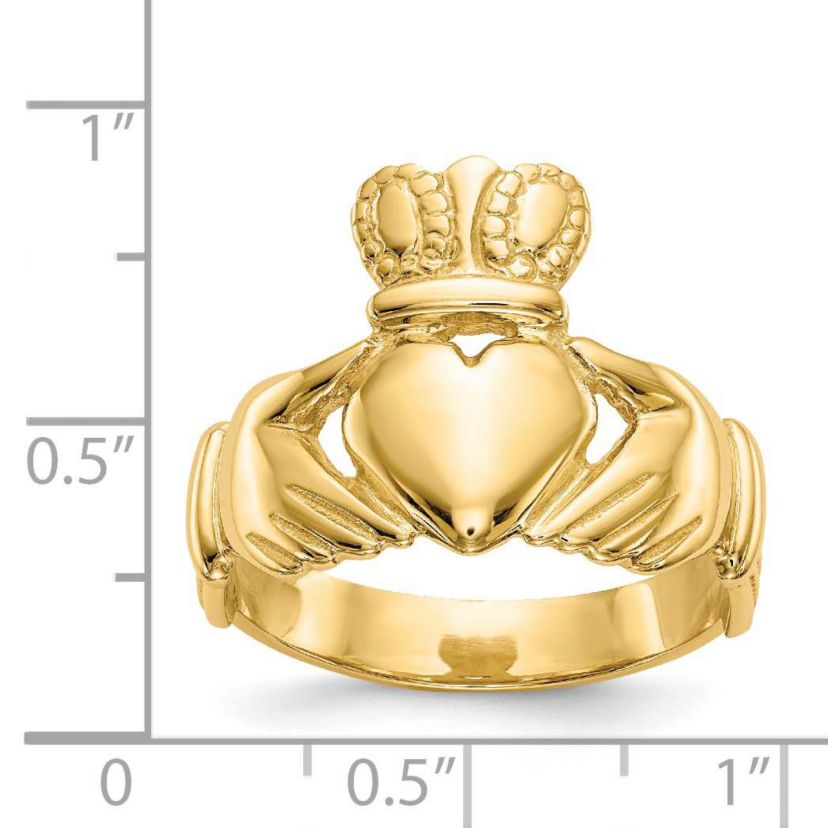 14K Yellow Gold Mens Claddagh Ring