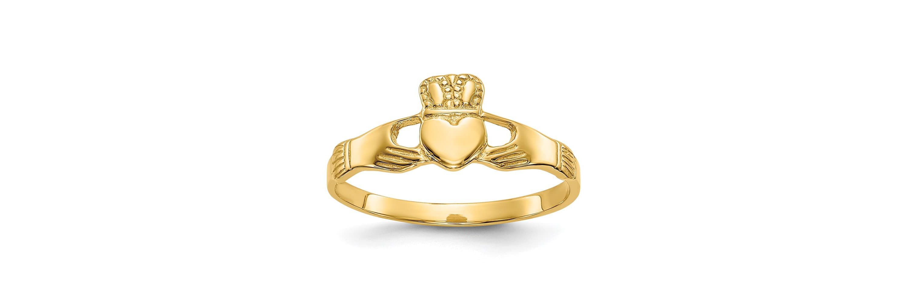 14K Yellow Gold Polished Ladies Claddagh Ring