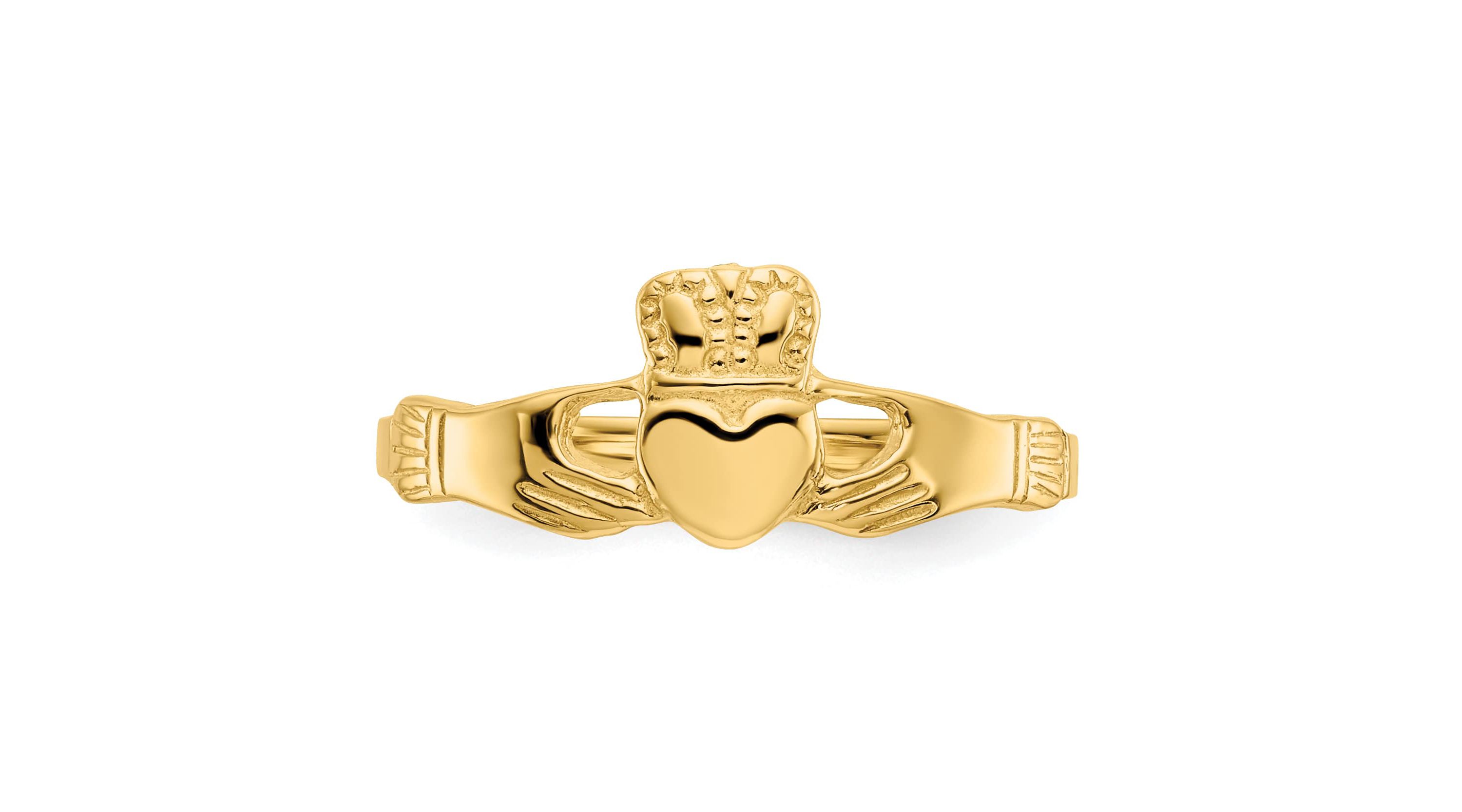 14K Yellow Gold Polished Ladies Claddagh Ring