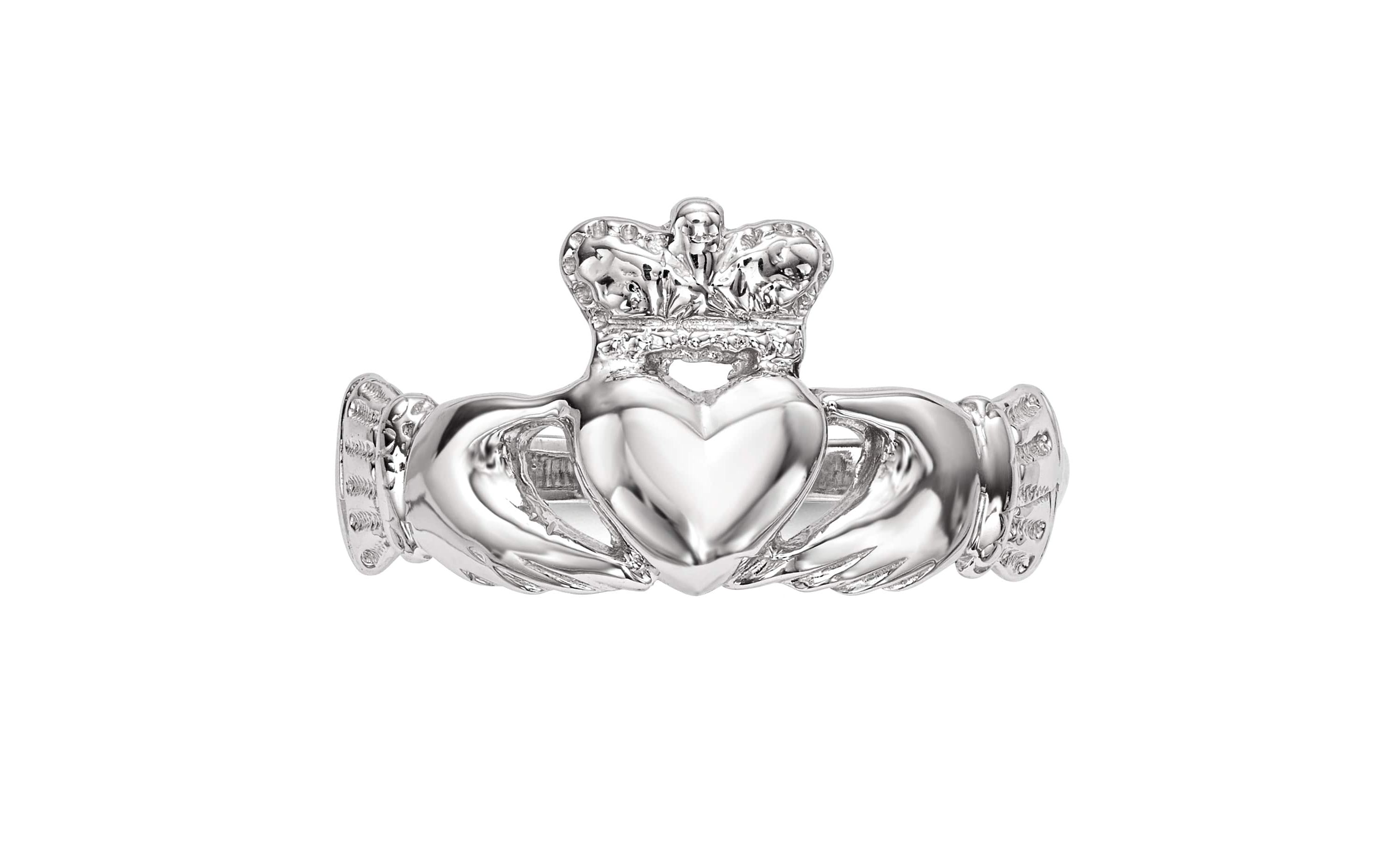 14K White Gold Polished Claddagh Ring