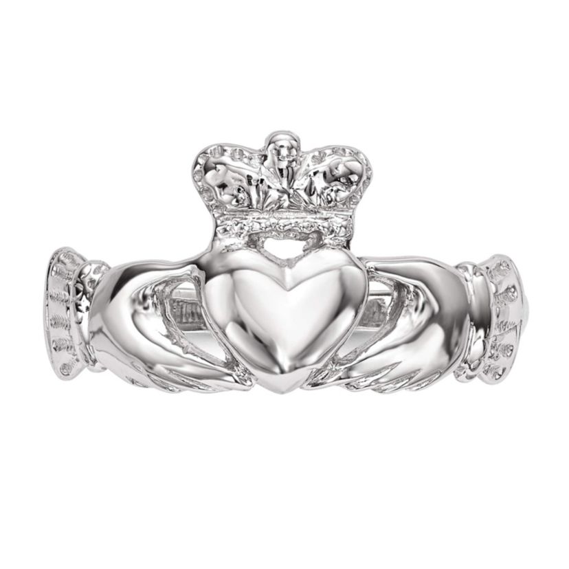 14K White Gold Polished Claddagh Ring