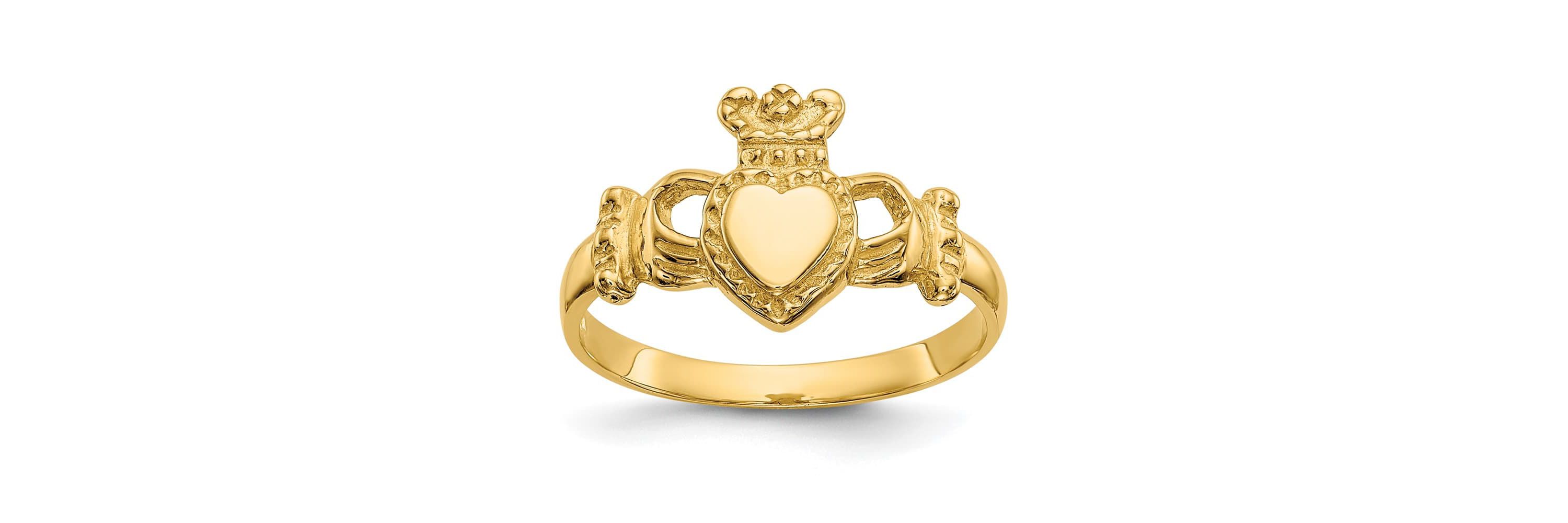 14K Yellow Gold Polished Ladies Claddagh Ring