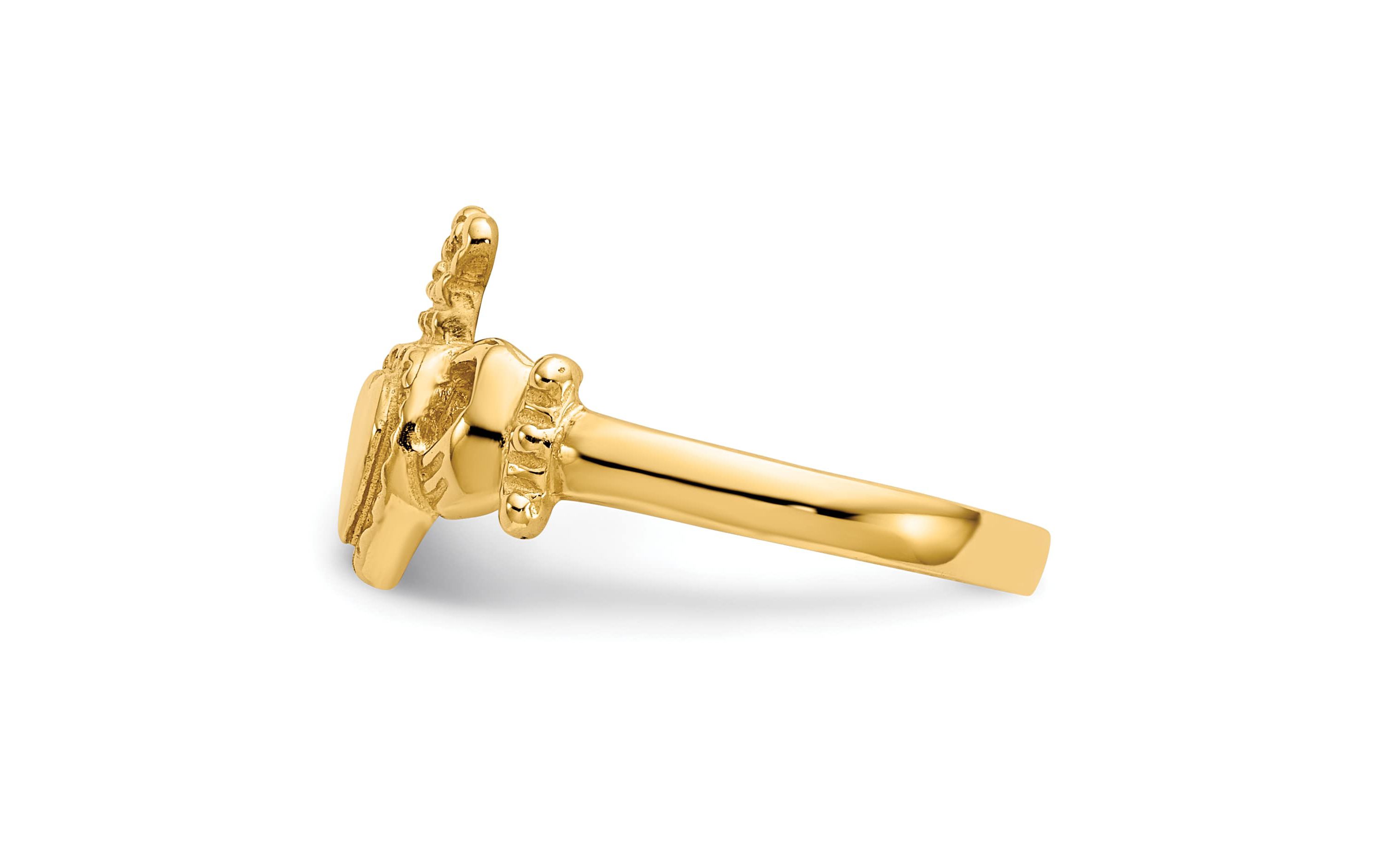 14K Yellow Gold Polished Ladies Claddagh Ring