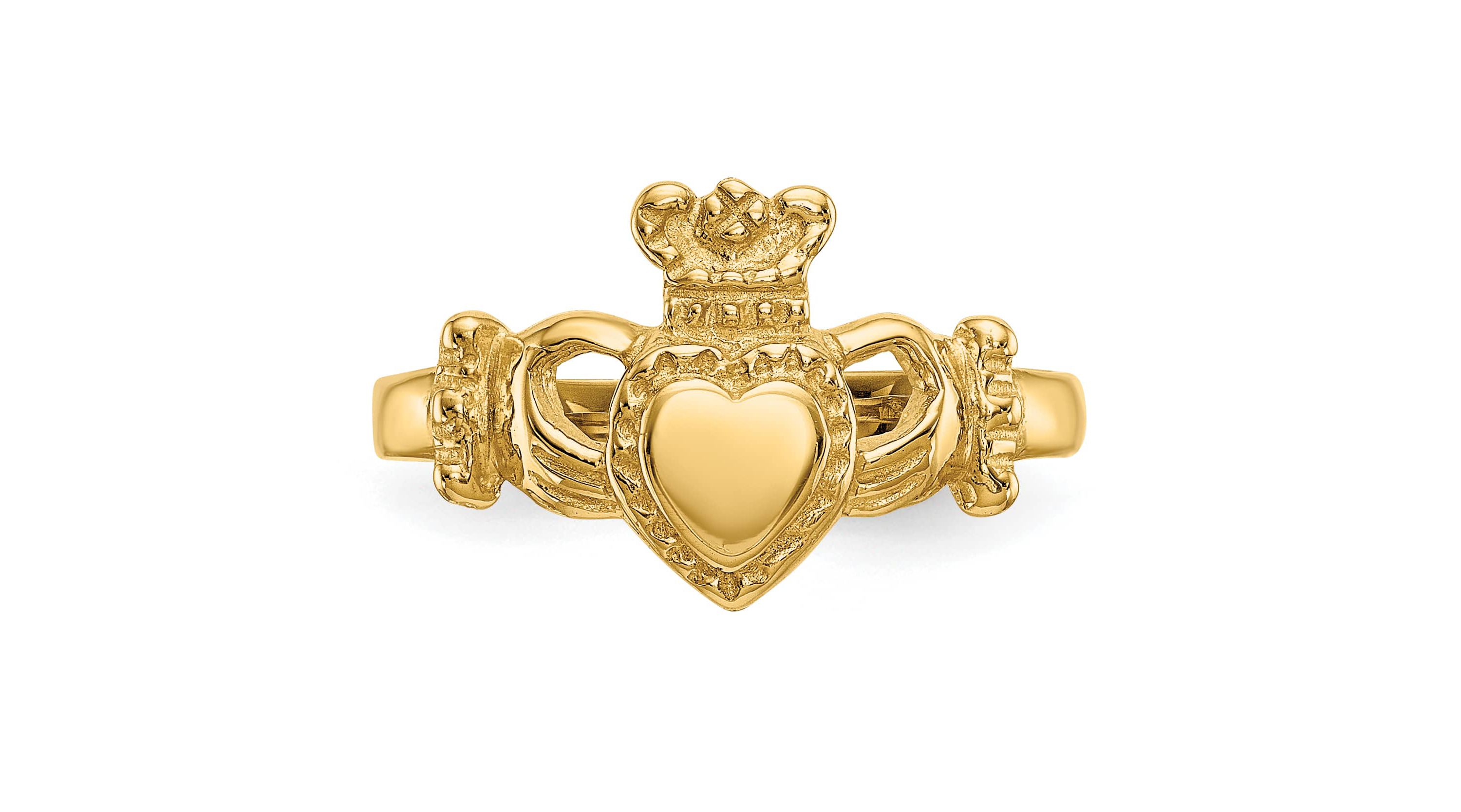 14K Yellow Gold Polished Ladies Claddagh Ring
