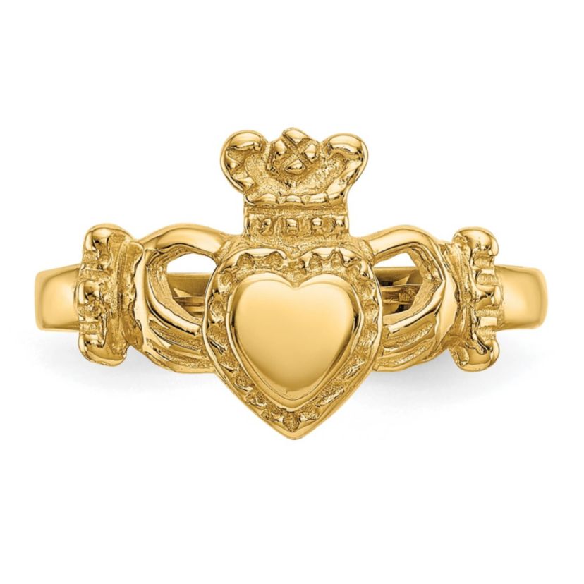 14K Yellow Gold Polished Ladies Claddagh Ring