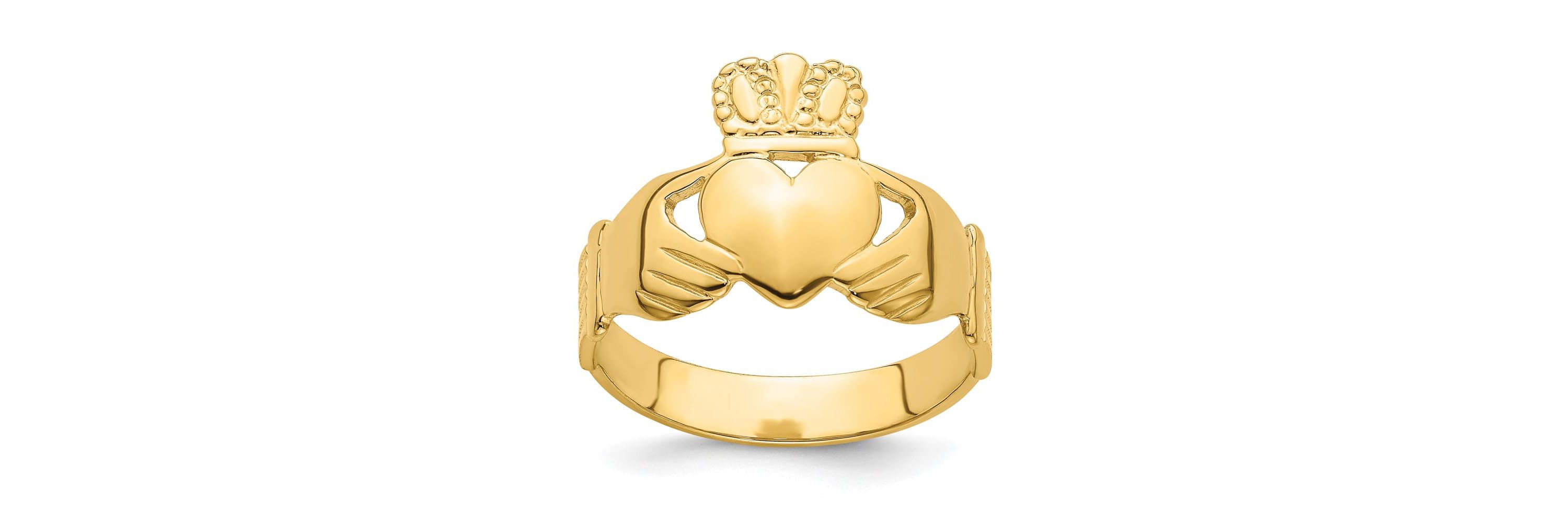 14K Yellow Gold Polished Claddagh Ring