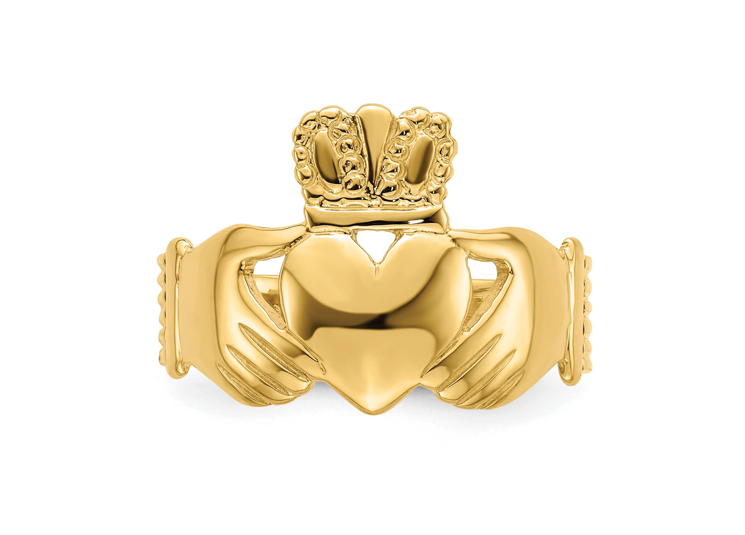 14K Yellow Gold Polished Claddagh Ring