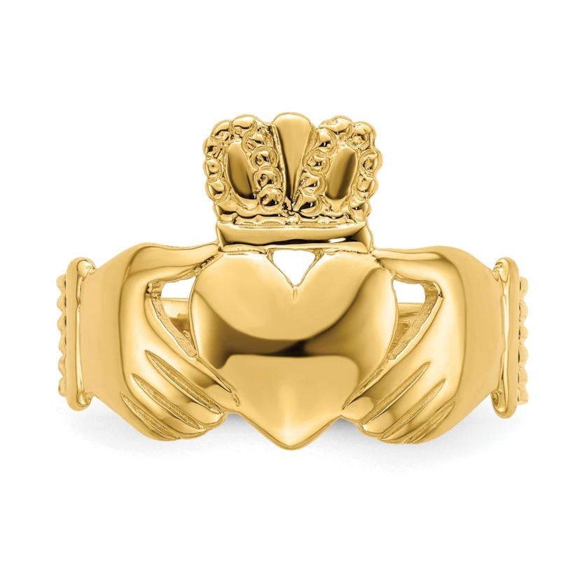 14K Yellow Gold Polished Claddagh Ring
