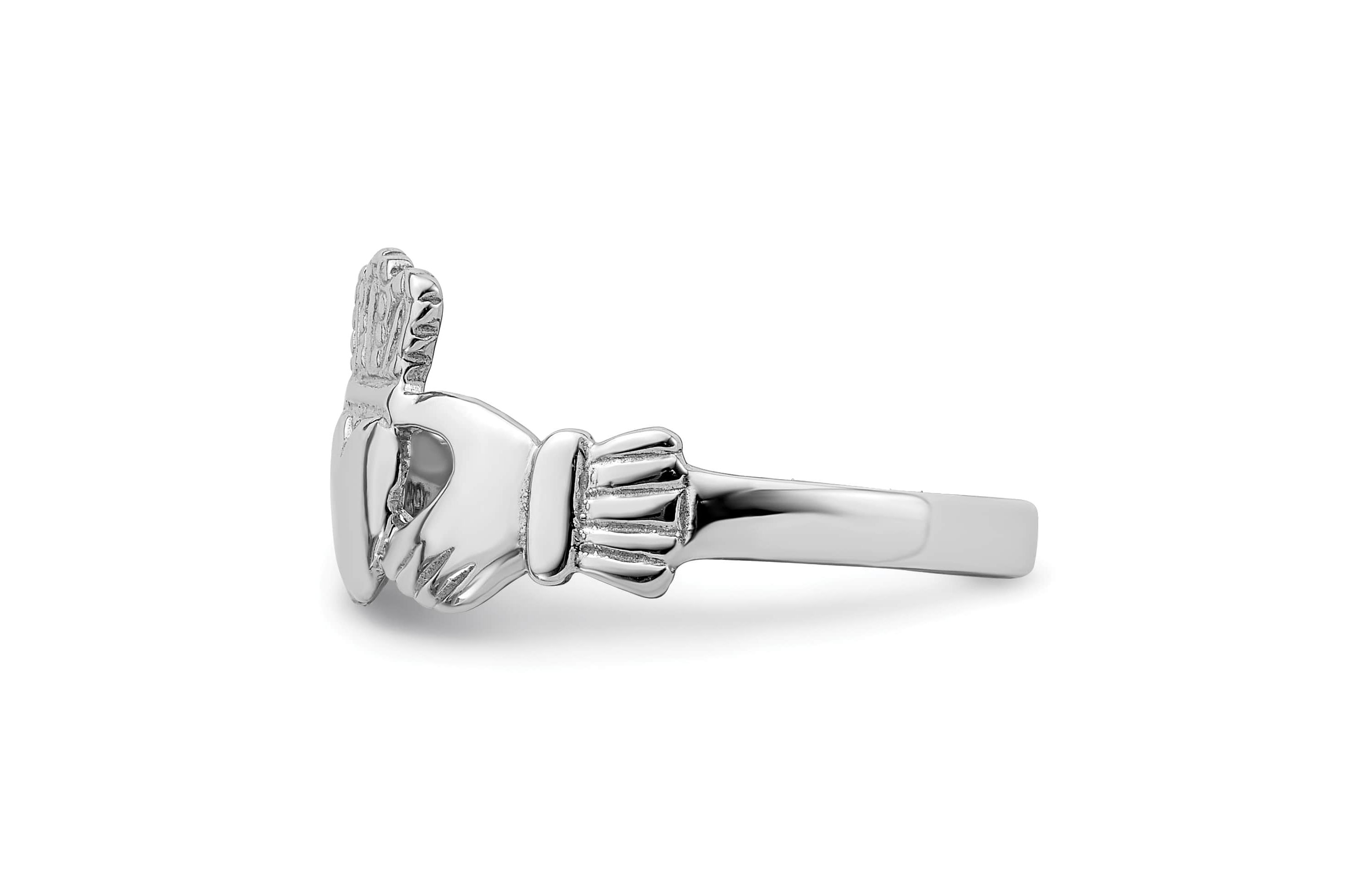 14K White Gold Polished Claddagh Ring