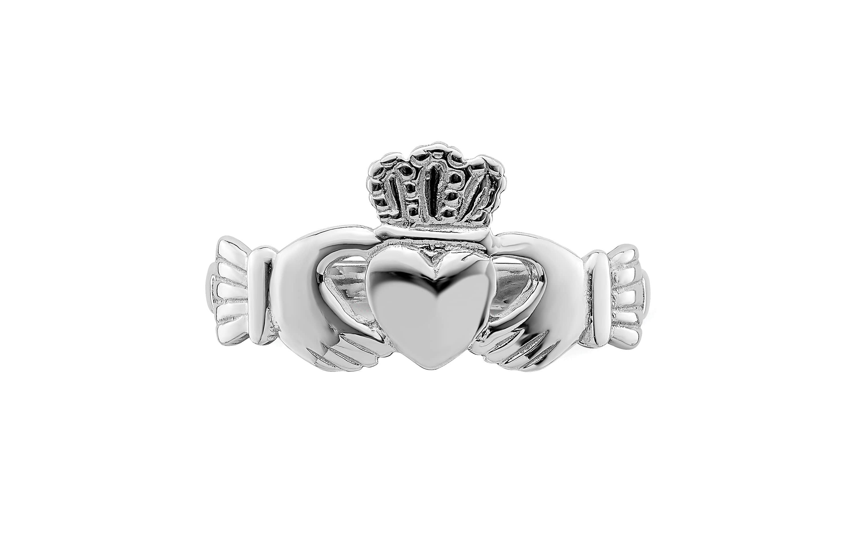 14K White Gold Polished Claddagh Ring
