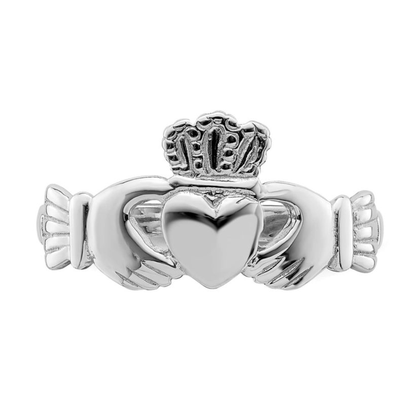 14K White Gold Polished Claddagh Ring