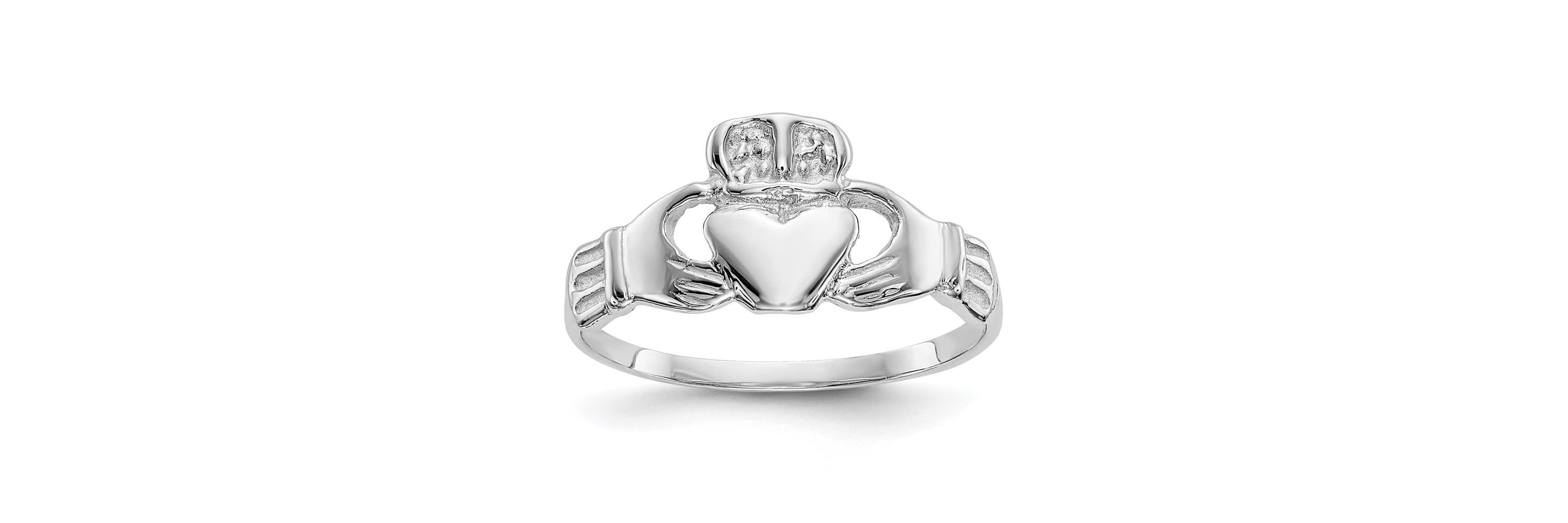 14K White Gold Polished Claddagh Ring