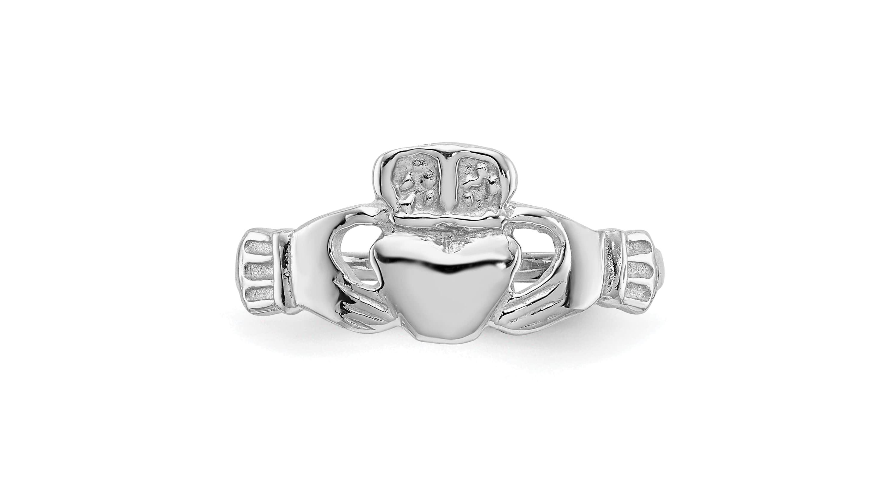 14K White Gold Polished Claddagh Ring