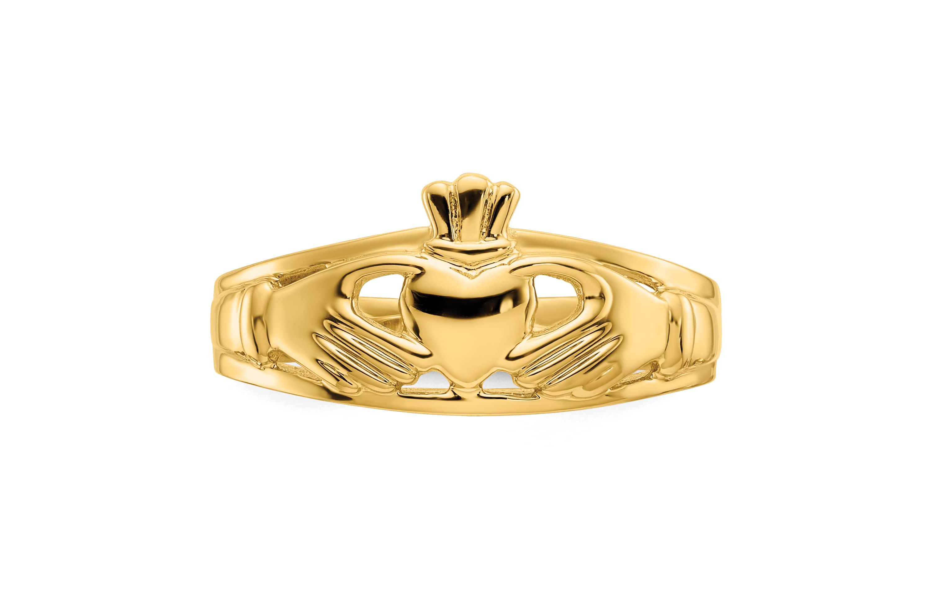 14K Yellow Gold Polished Ladies Claddagh Ring
