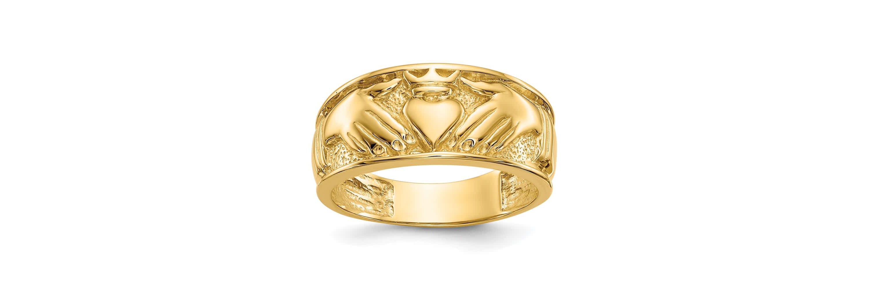 14K Yellow Gold Polished Mens Claddagh Band