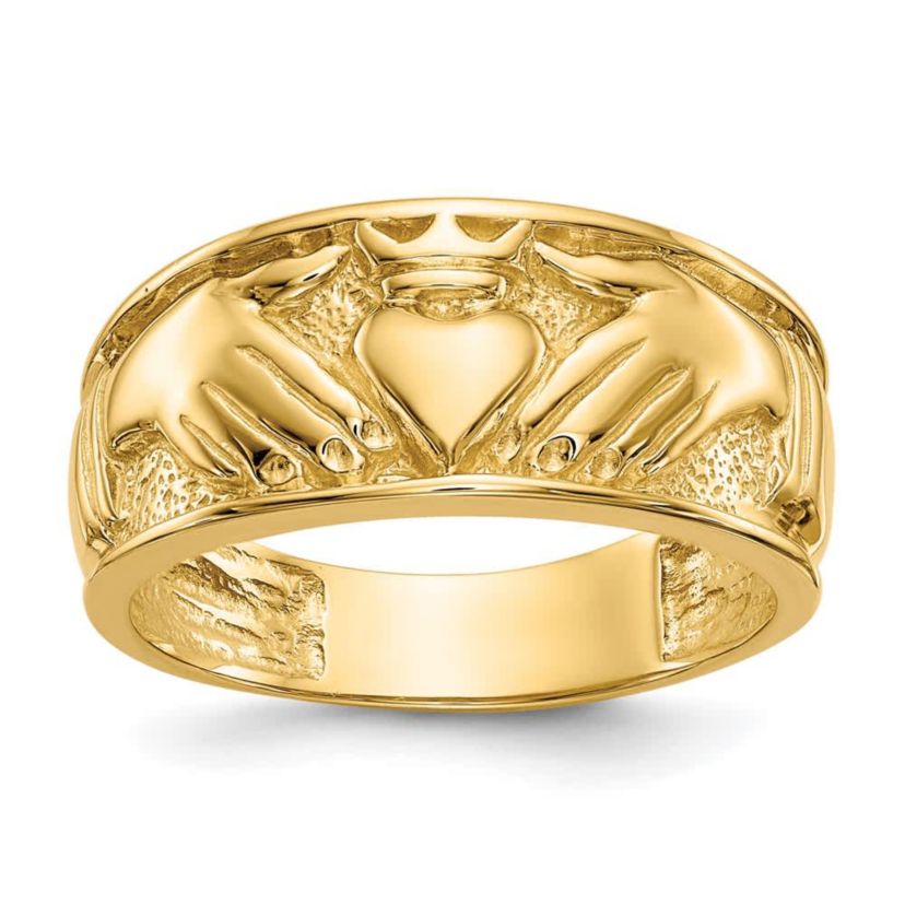 14K Yellow Gold Polished Mens Claddagh Band