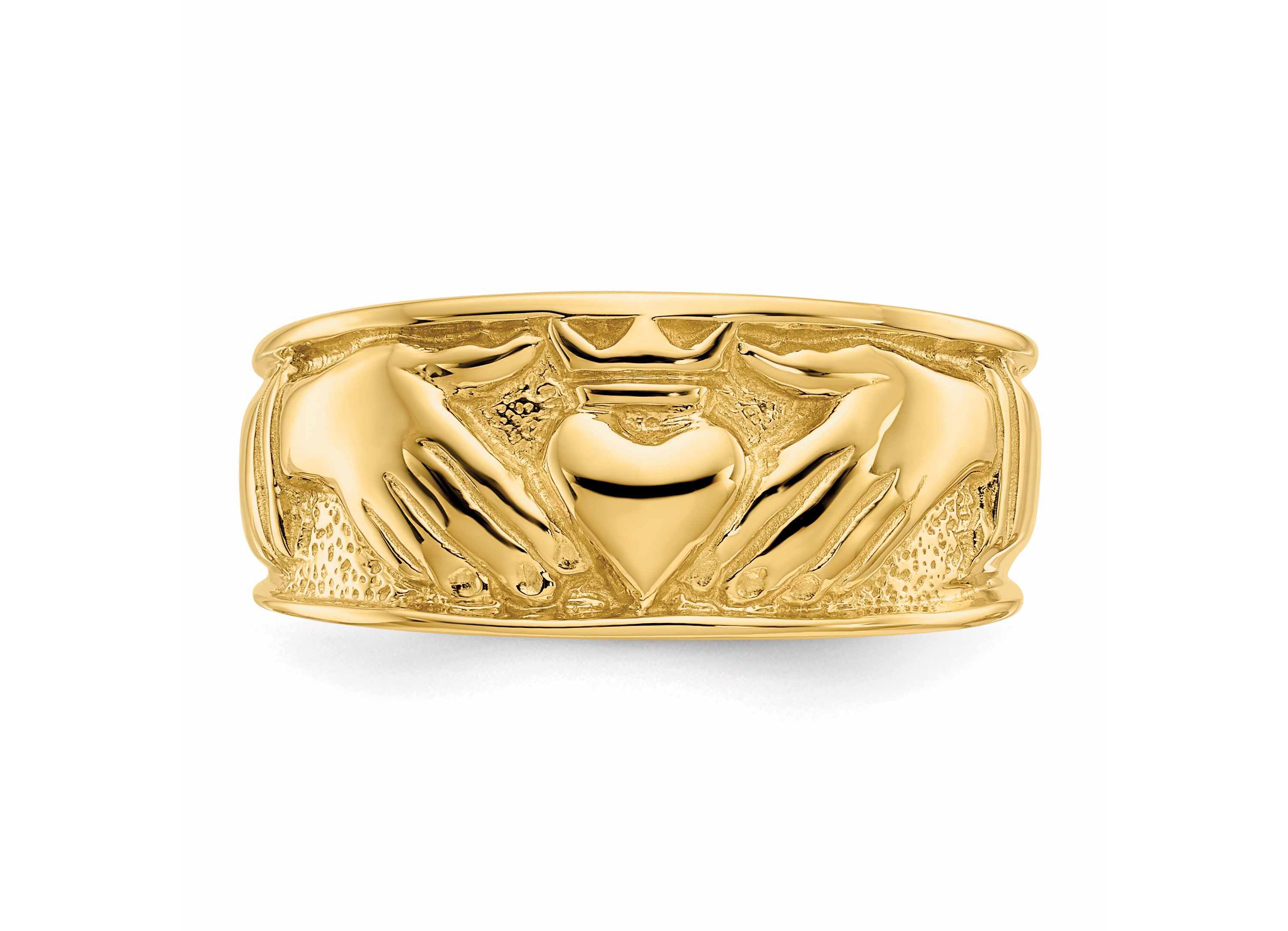 14K Yellow Gold Polished Mens Claddagh Band