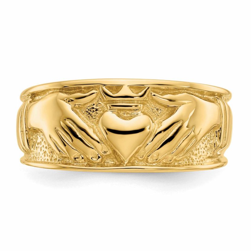 14K Yellow Gold Polished Mens Claddagh Band