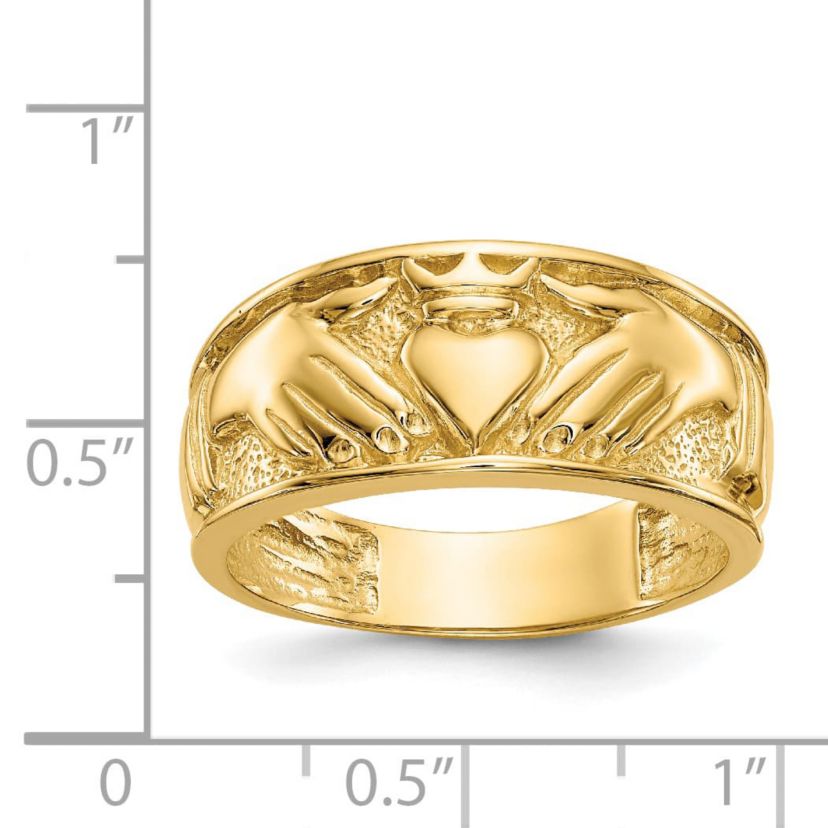 14K Yellow Gold Polished Mens Claddagh Band