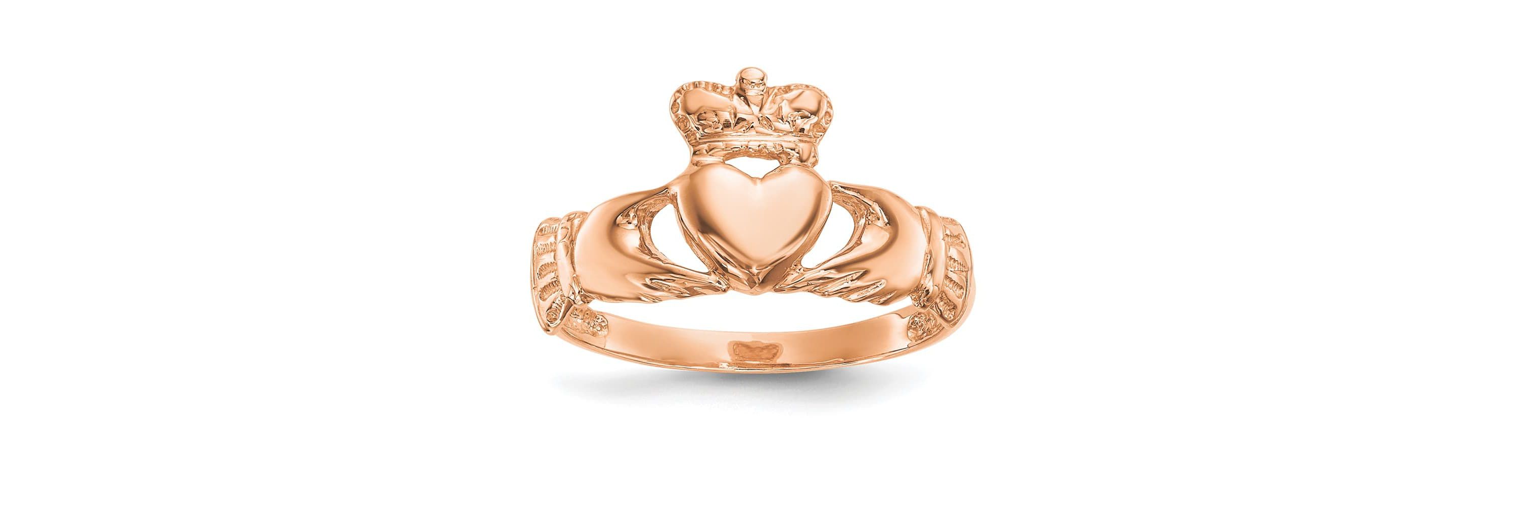 14K Rose Gold Polished Claddagh Ring