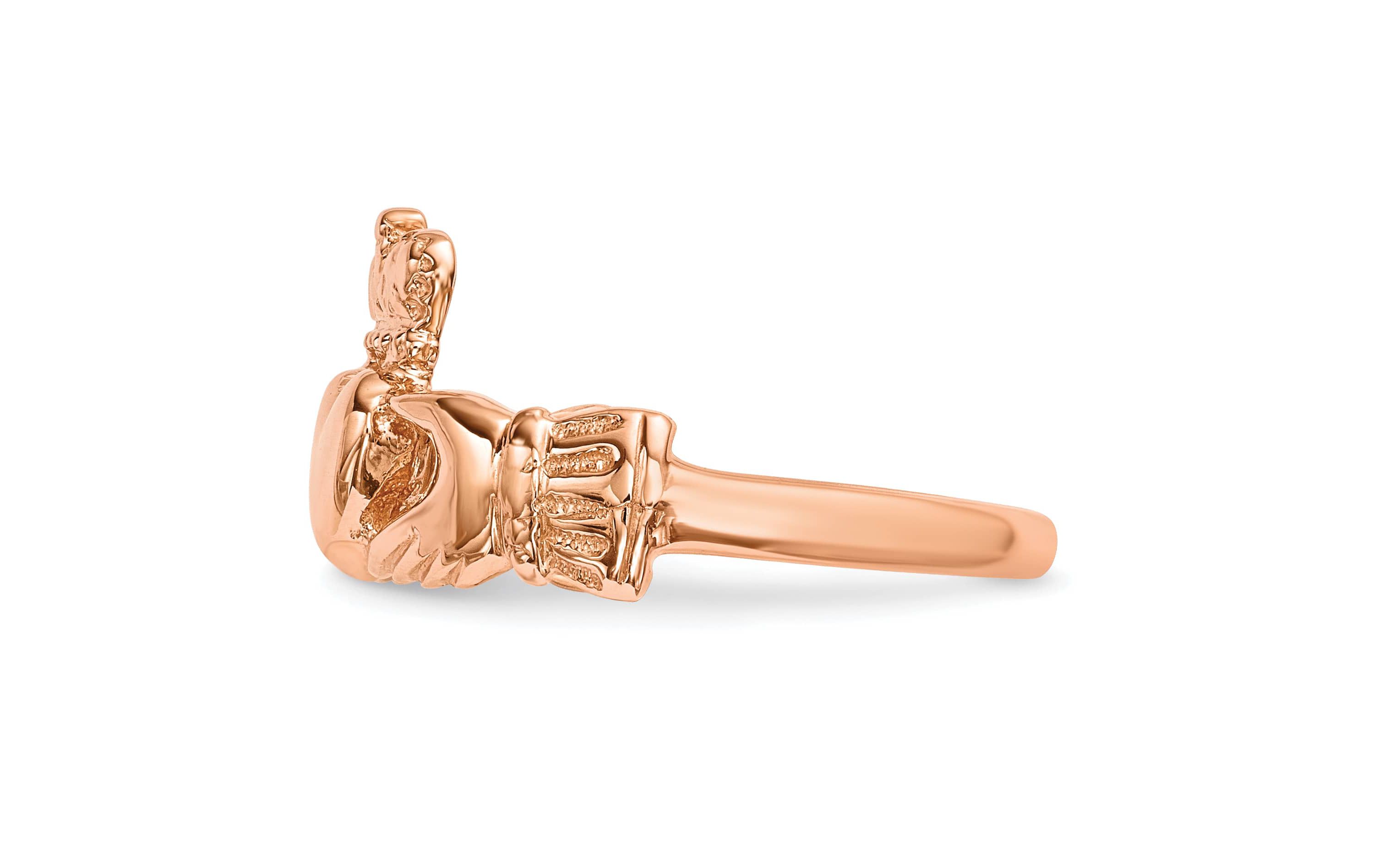 14K Rose Gold Polished Claddagh Ring