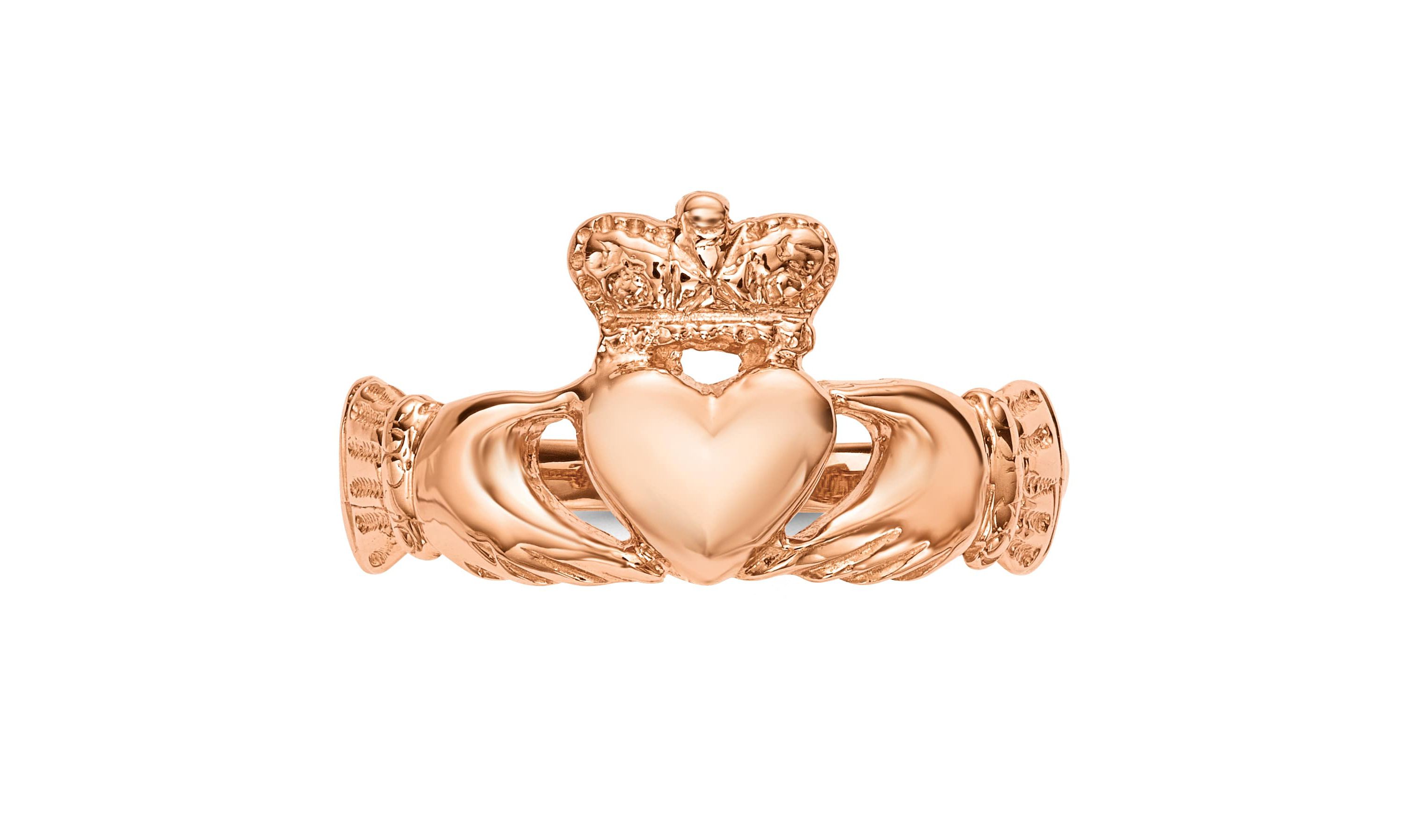 14K Rose Gold Polished Claddagh Ring