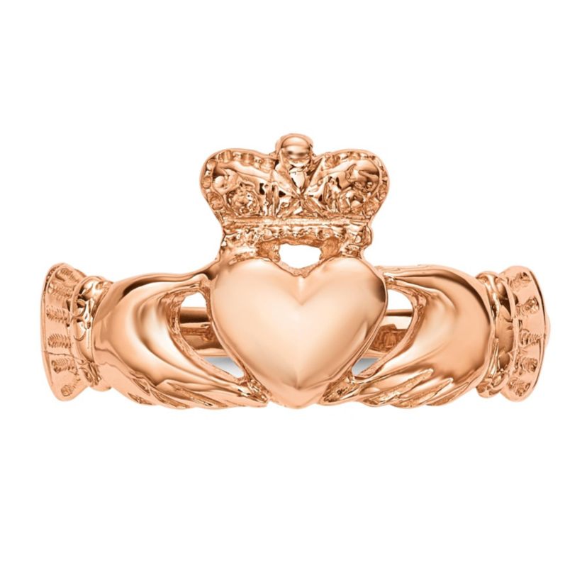 14K Rose Gold Polished Claddagh Ring