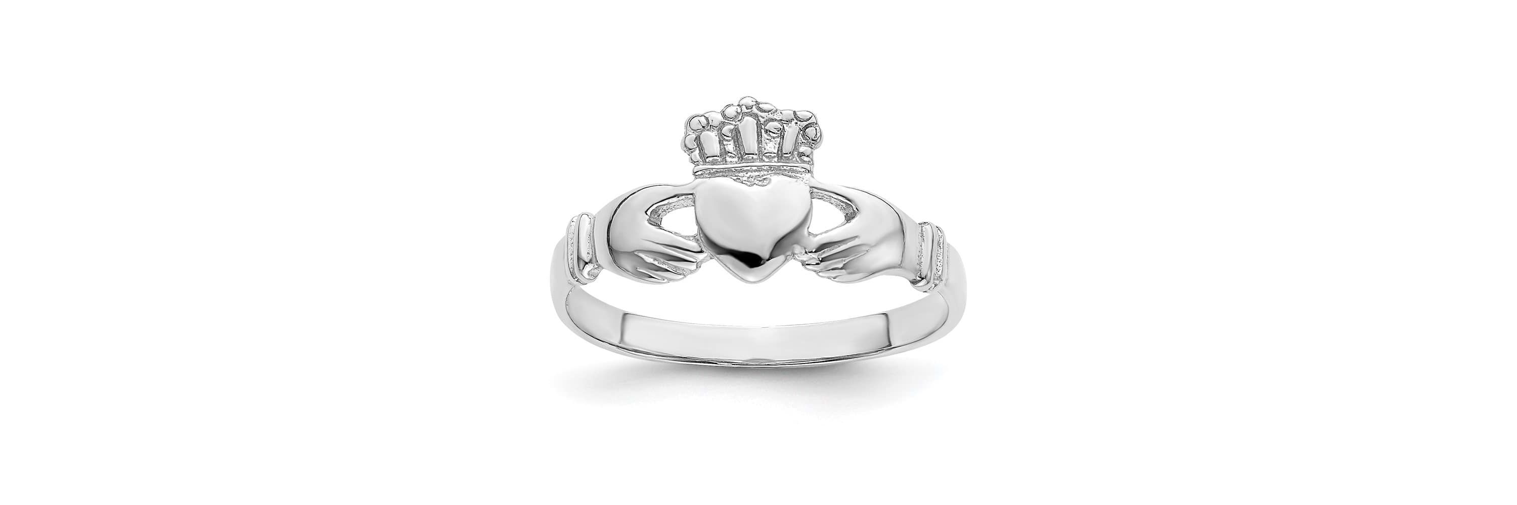 14K White Gold Polished Claddagh Ring