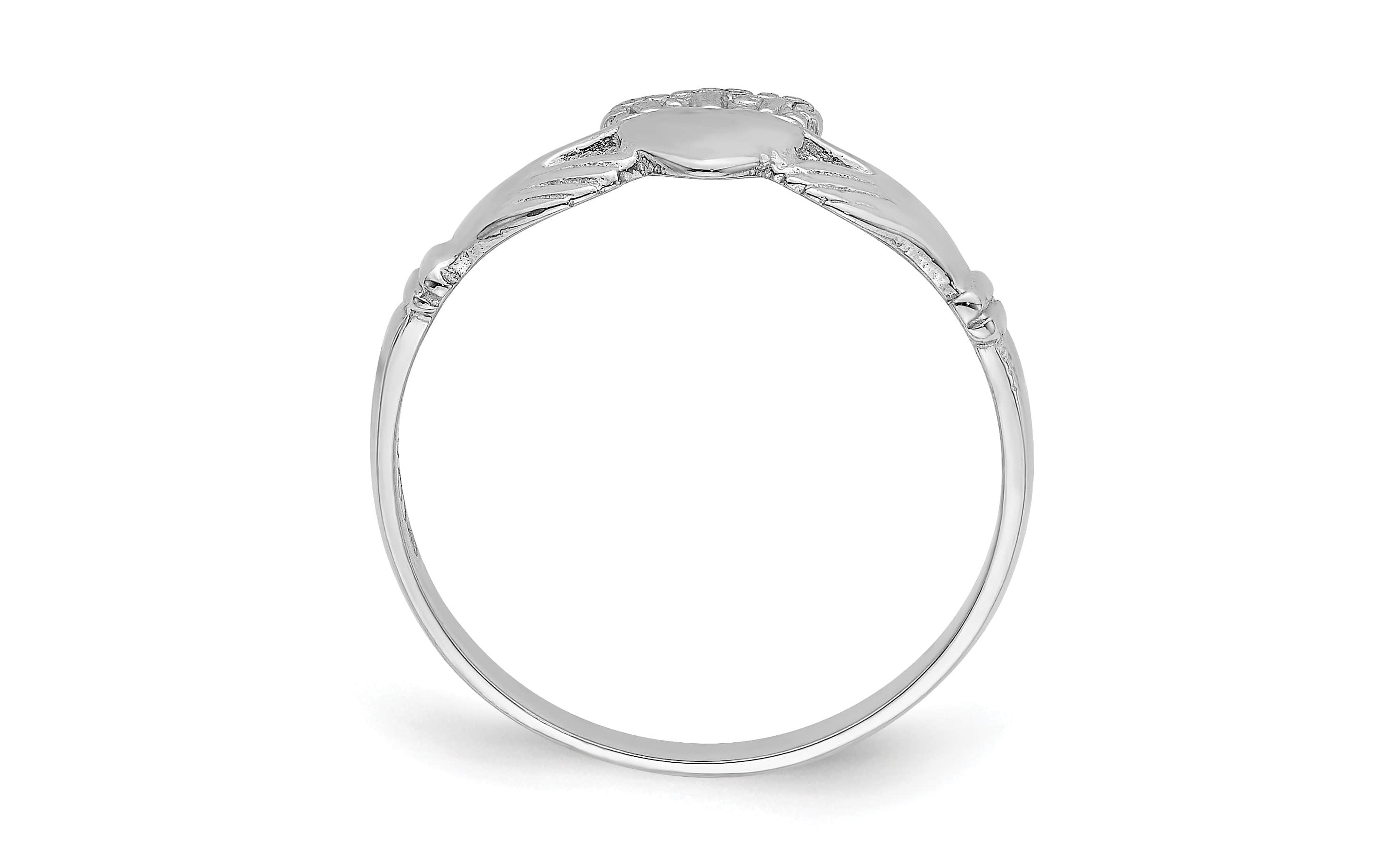14K White Gold Polished Claddagh Ring