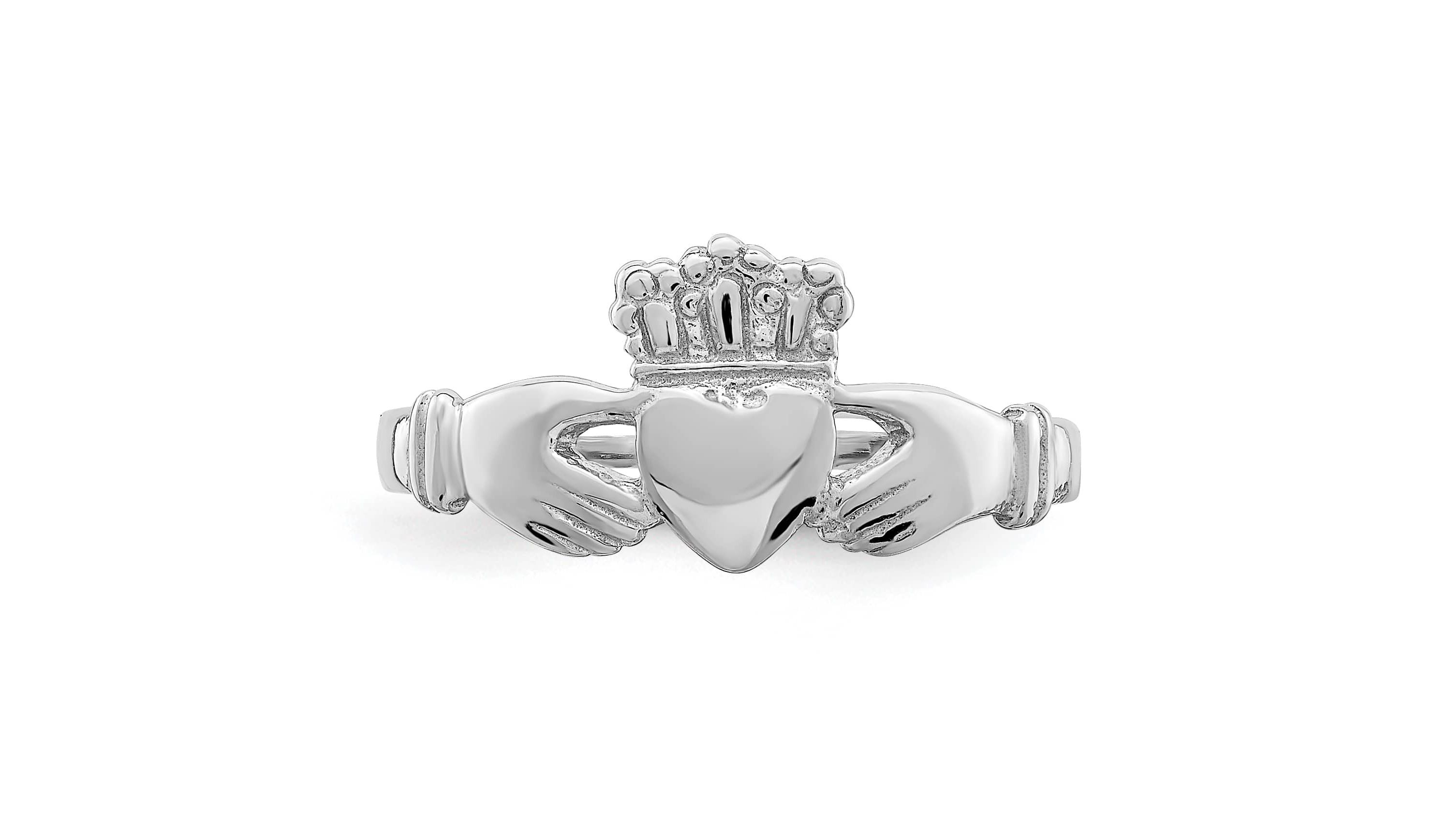 14K White Gold Polished Claddagh Ring