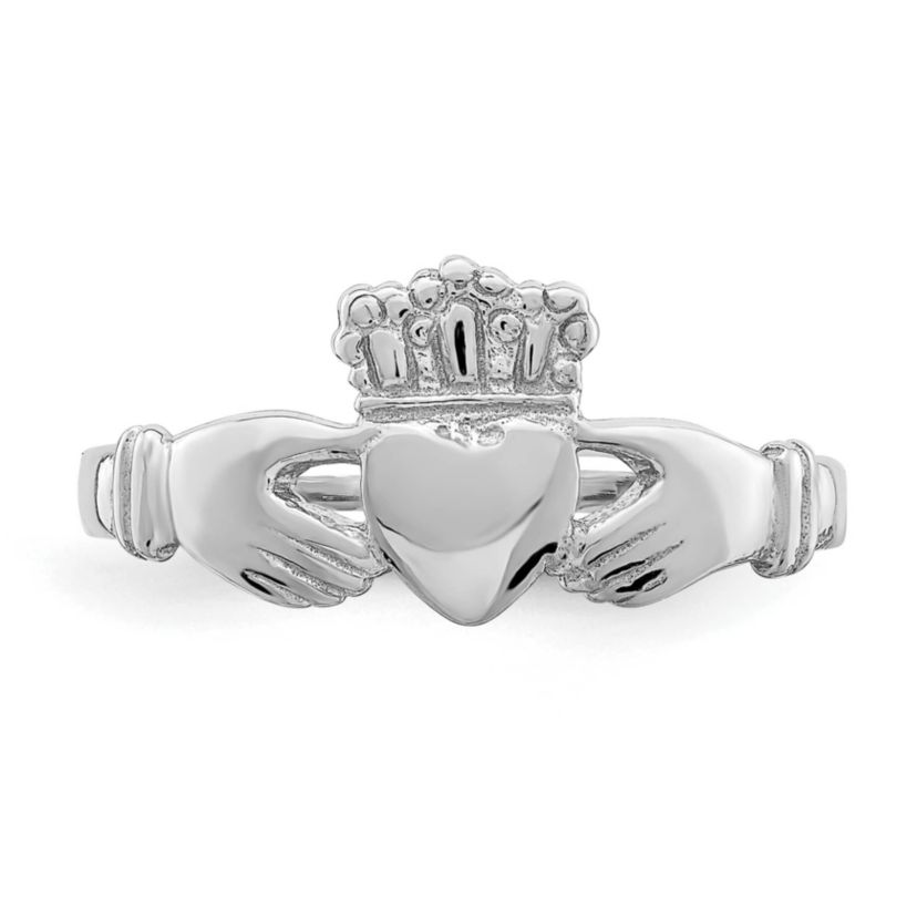 14K White Gold Polished Claddagh Ring