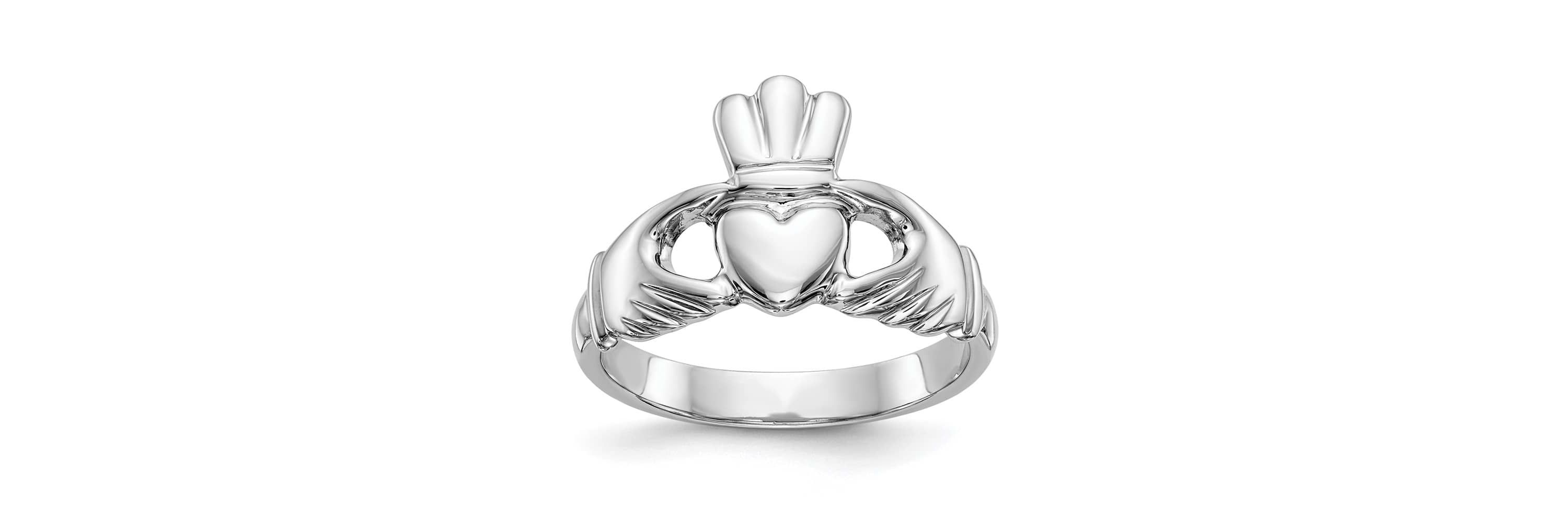 14K White Gold Polished Claddagh Ring