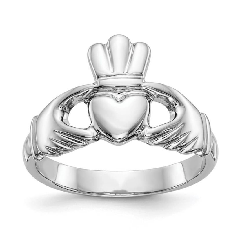 14K White Gold Polished Claddagh Ring