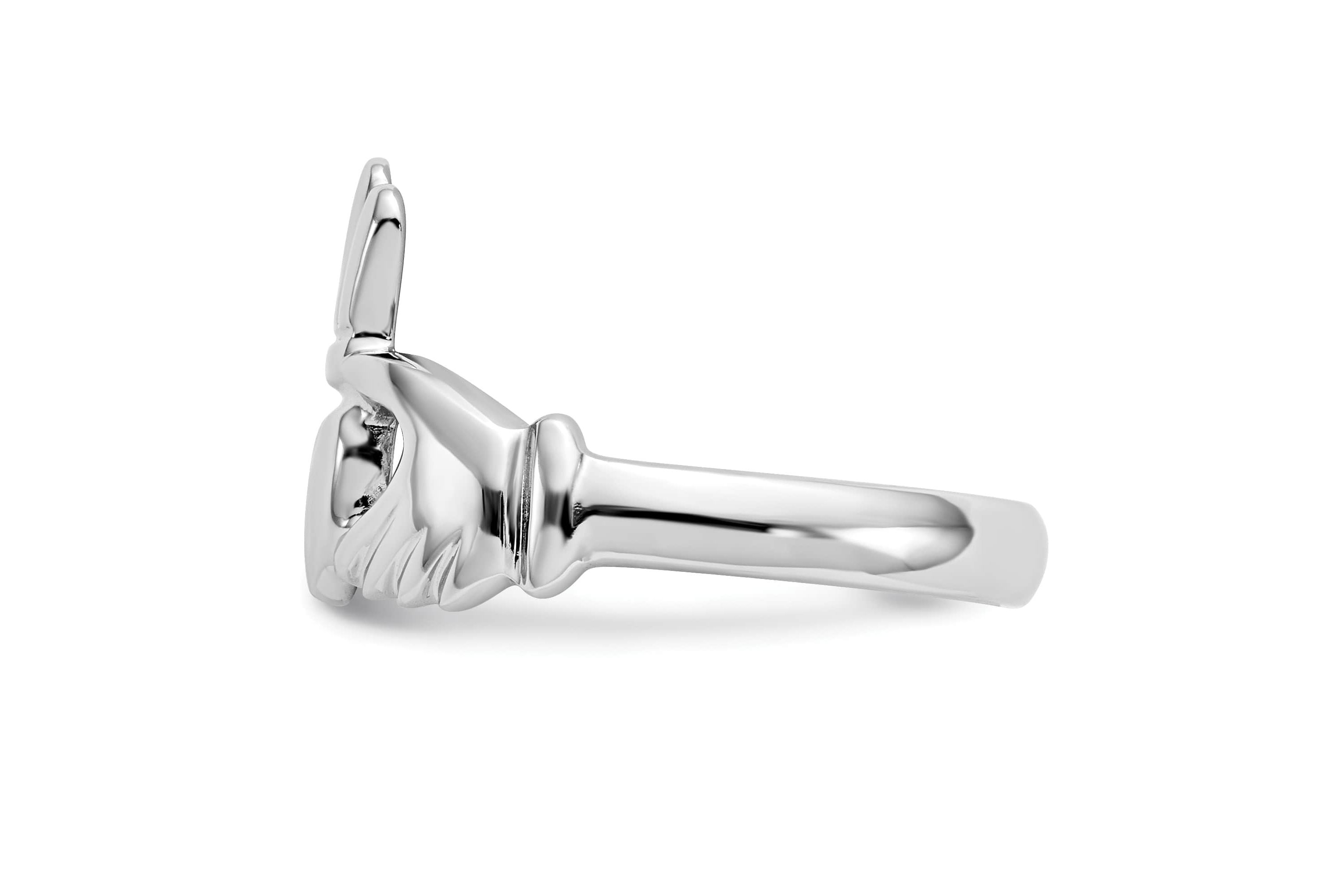 14K White Gold Polished Claddagh Ring
