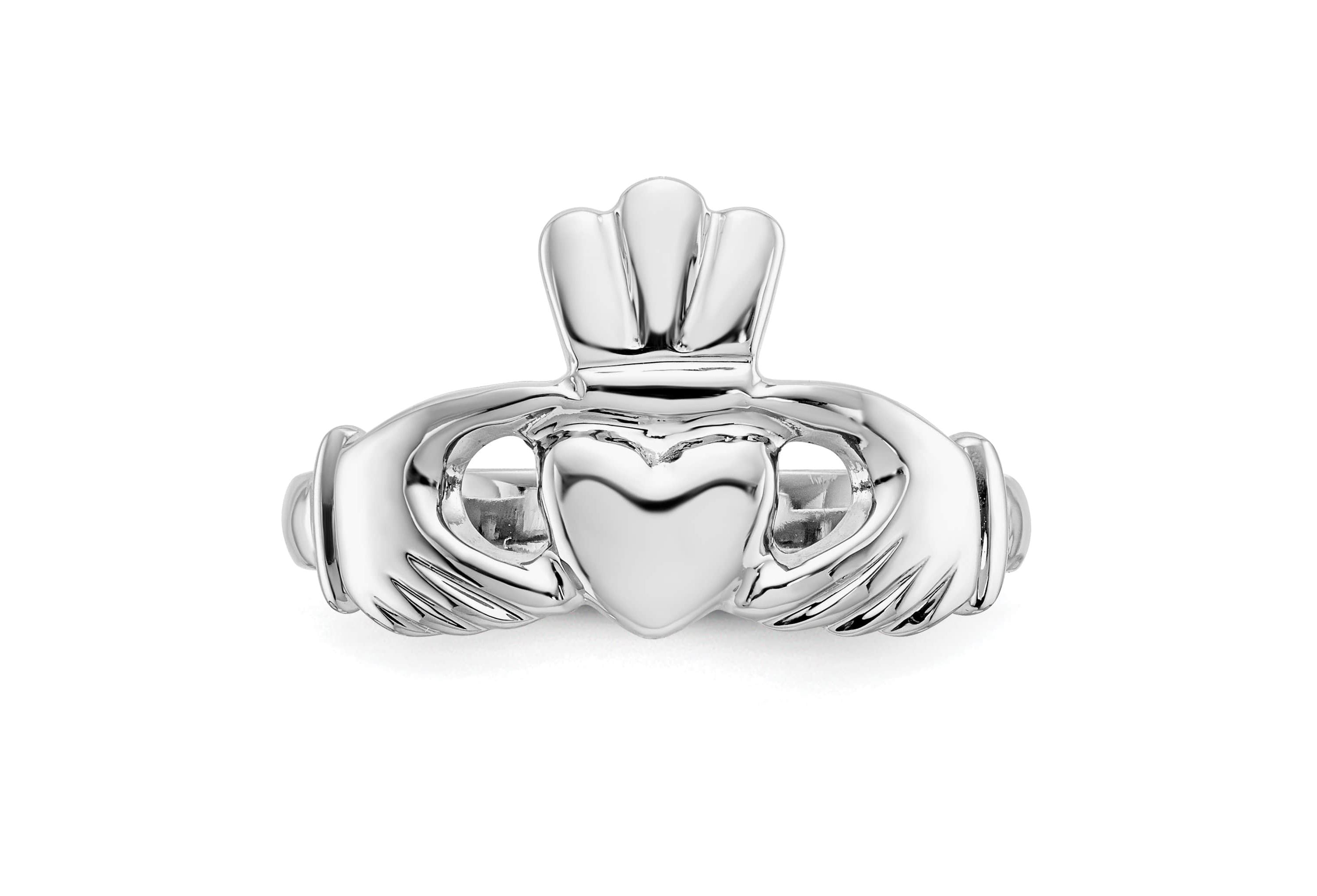 14K White Gold Polished Claddagh Ring