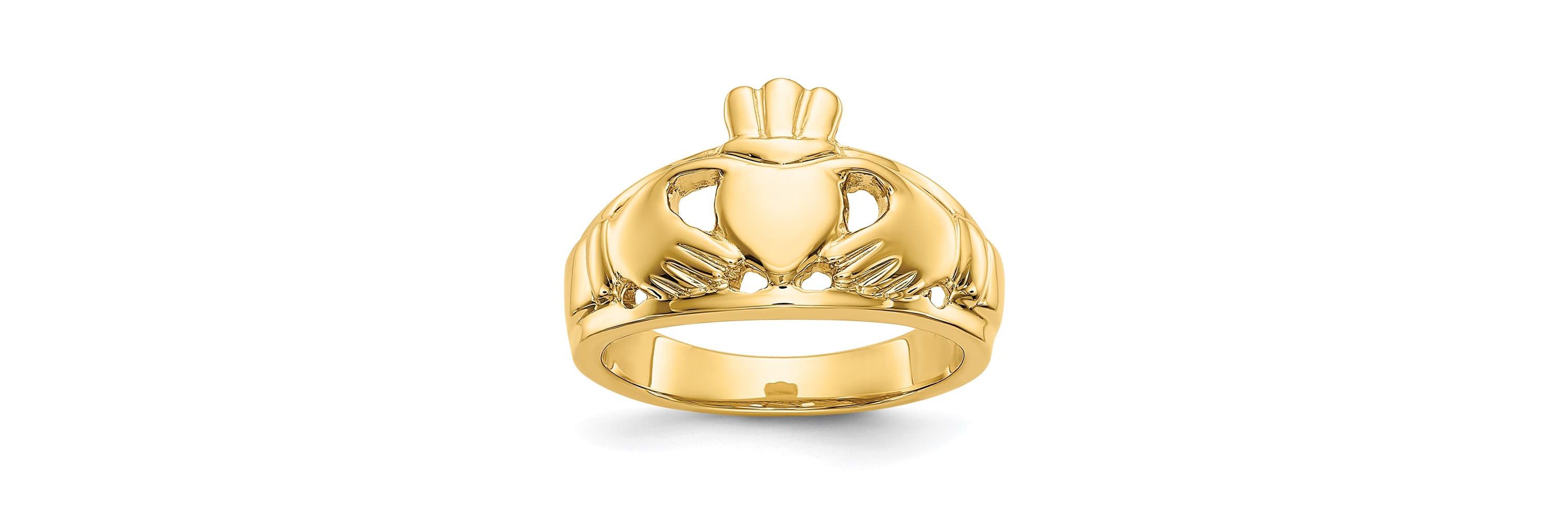 14K Yellow Gold Polished Ladies Claddagh Ring