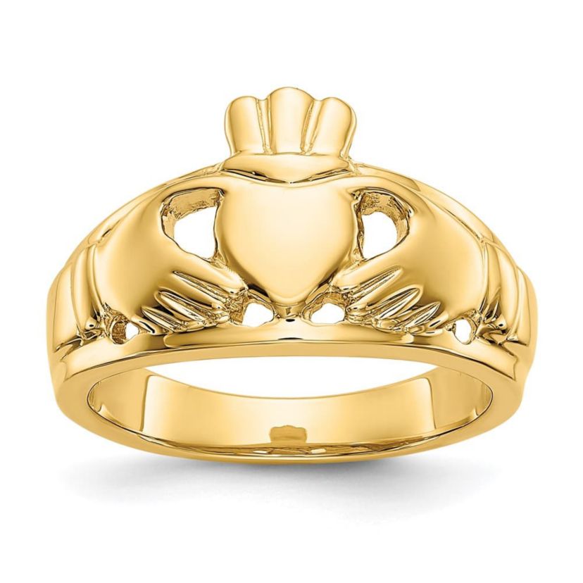 14K Yellow Gold Polished Ladies Claddagh Ring