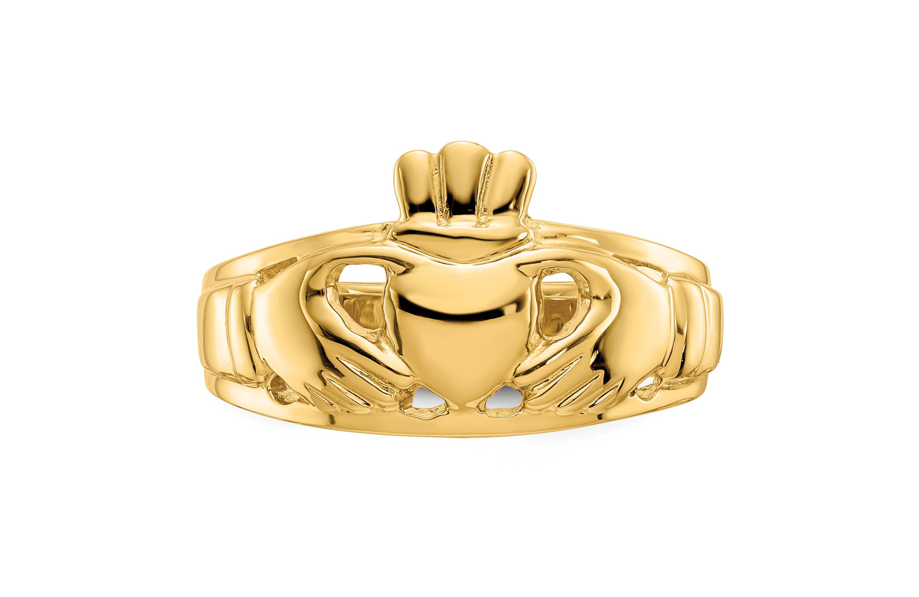 14K Yellow Gold Polished Ladies Claddagh Ring