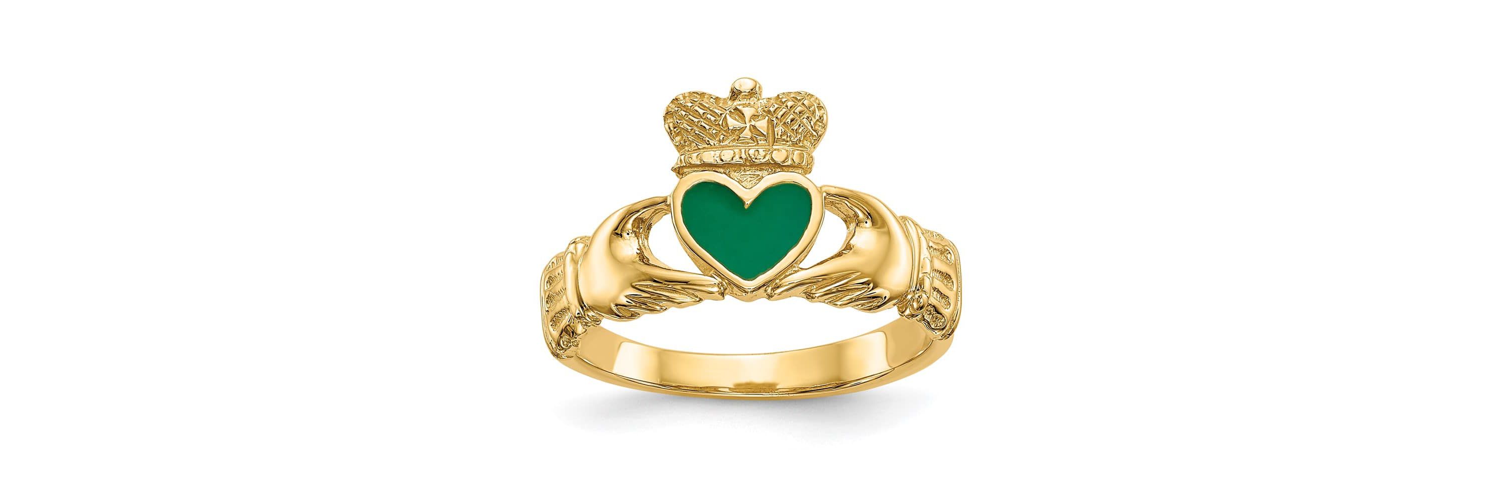 14K Yellow Gold Enamel Claddagh Ring
