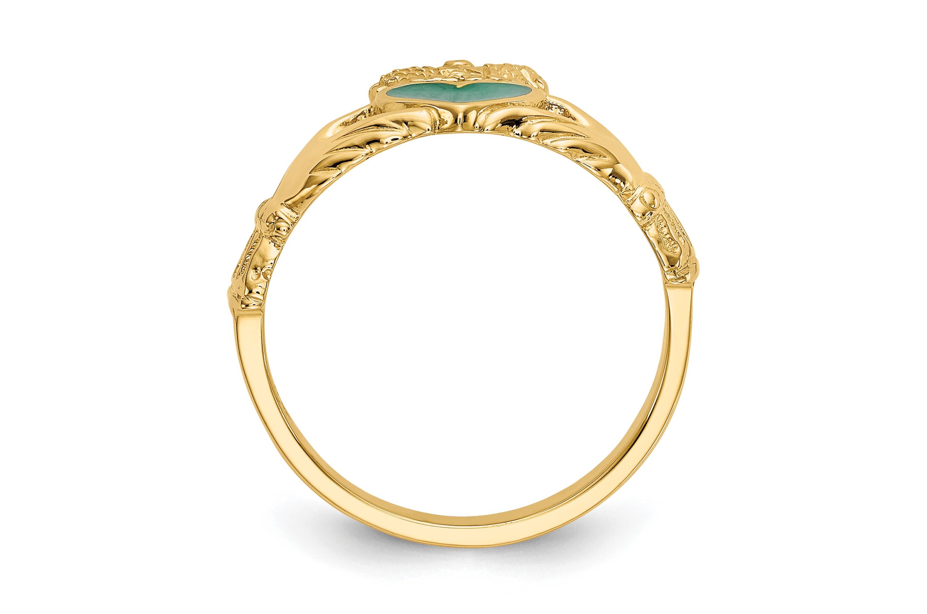 14K Yellow Gold Enamel Claddagh Ring