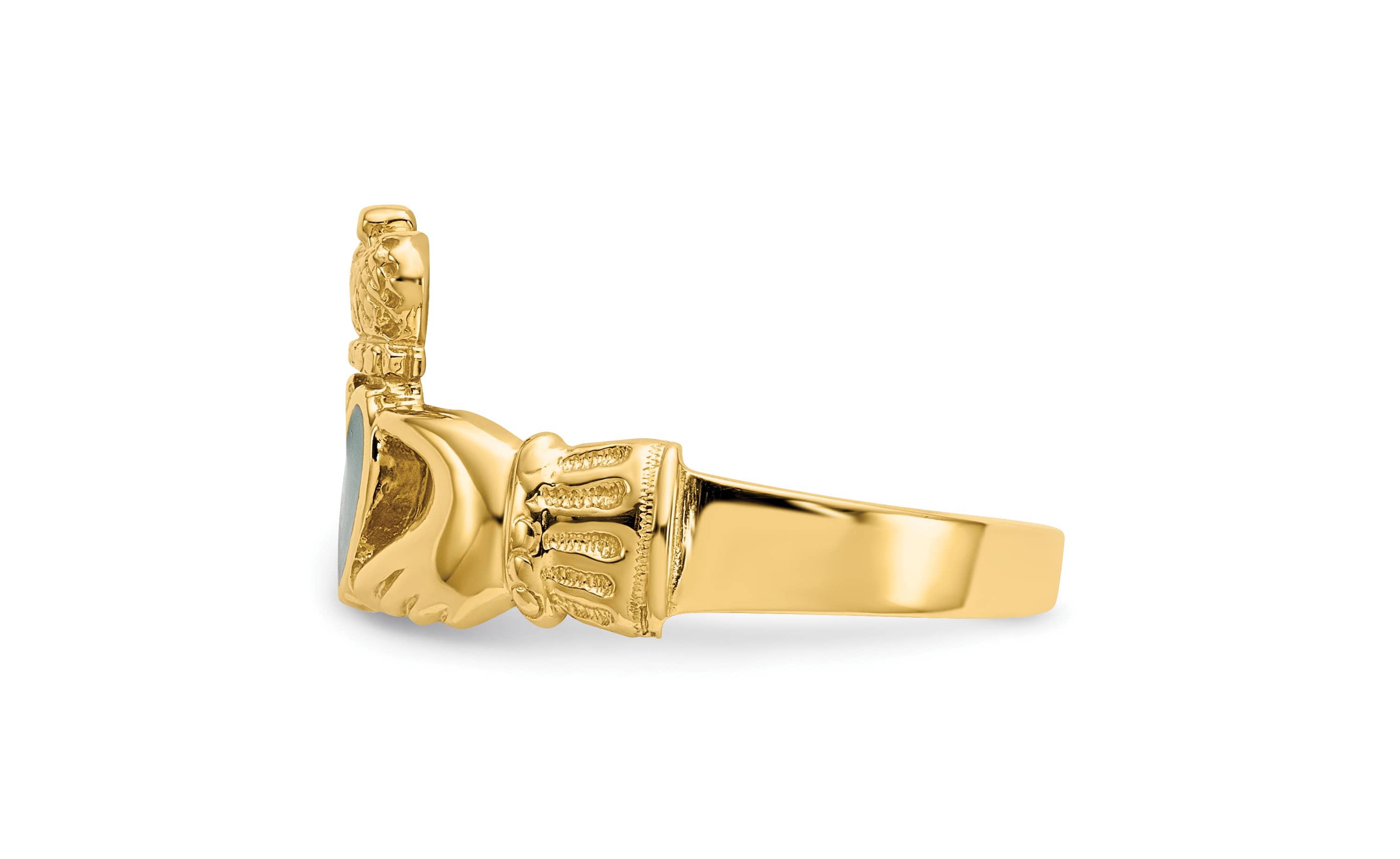 14K Yellow Gold Enamel Claddagh Ring