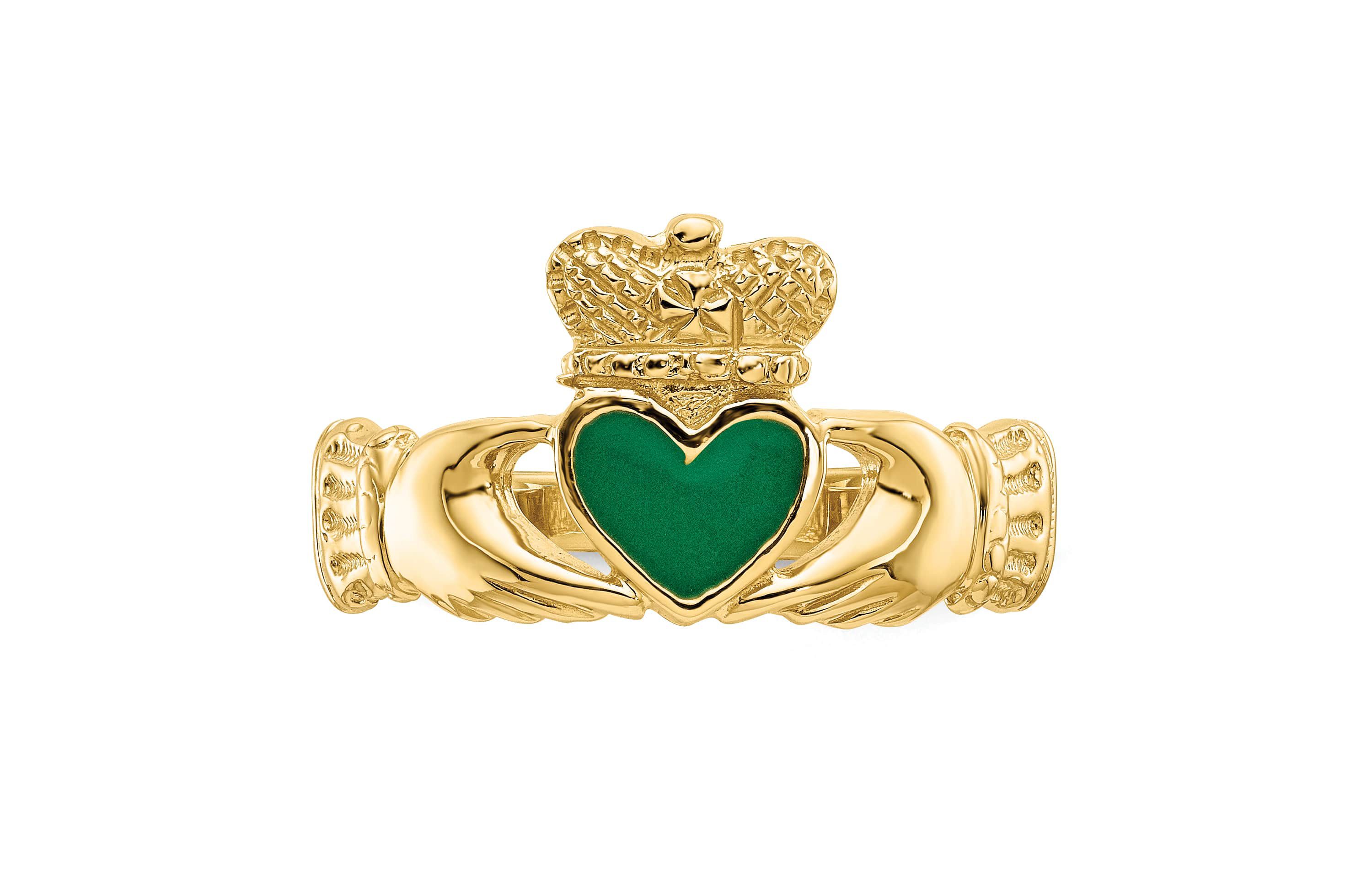 14K Yellow Gold Enamel Claddagh Ring