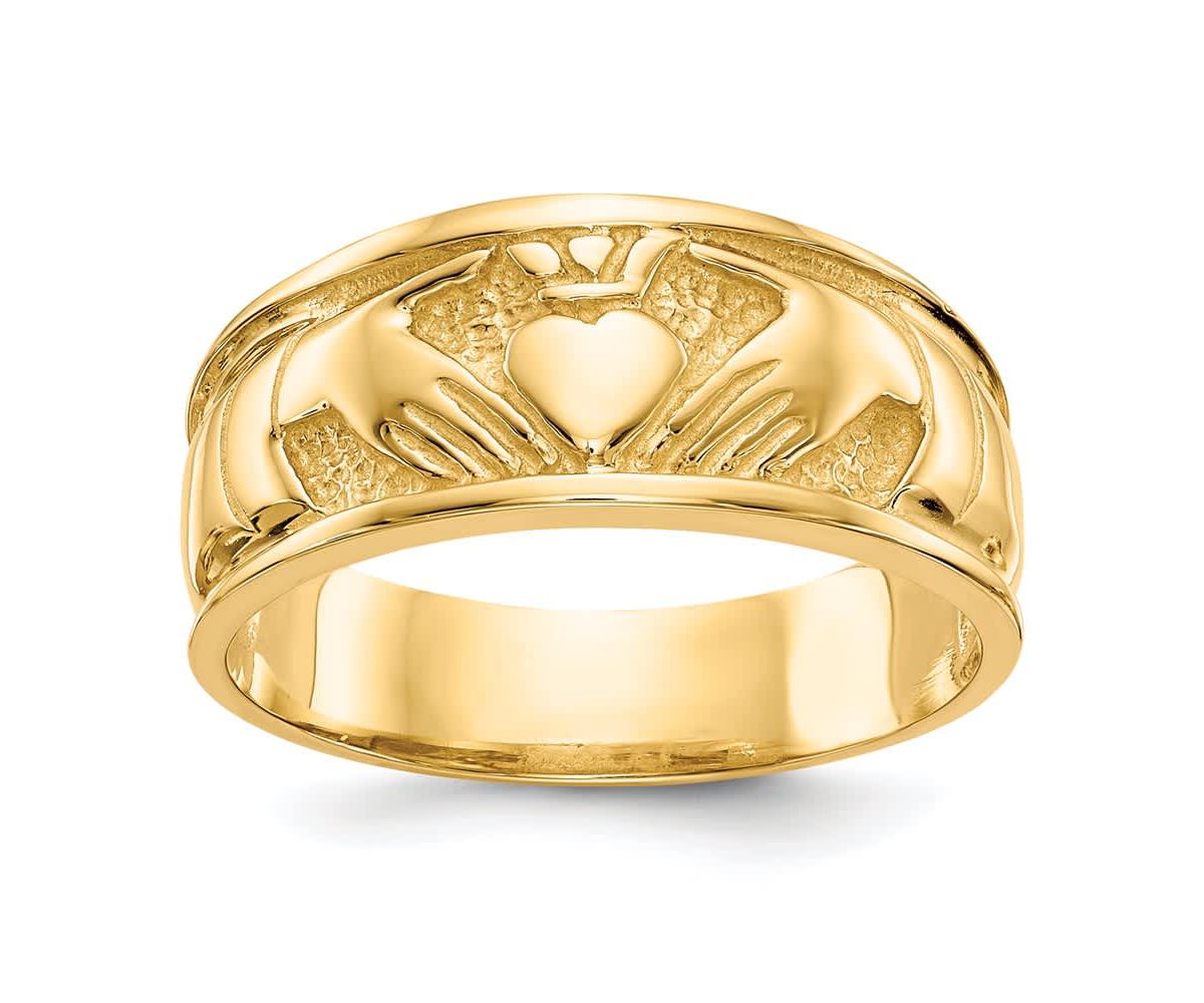 14K Yellow Gold Polished Claddagh Band