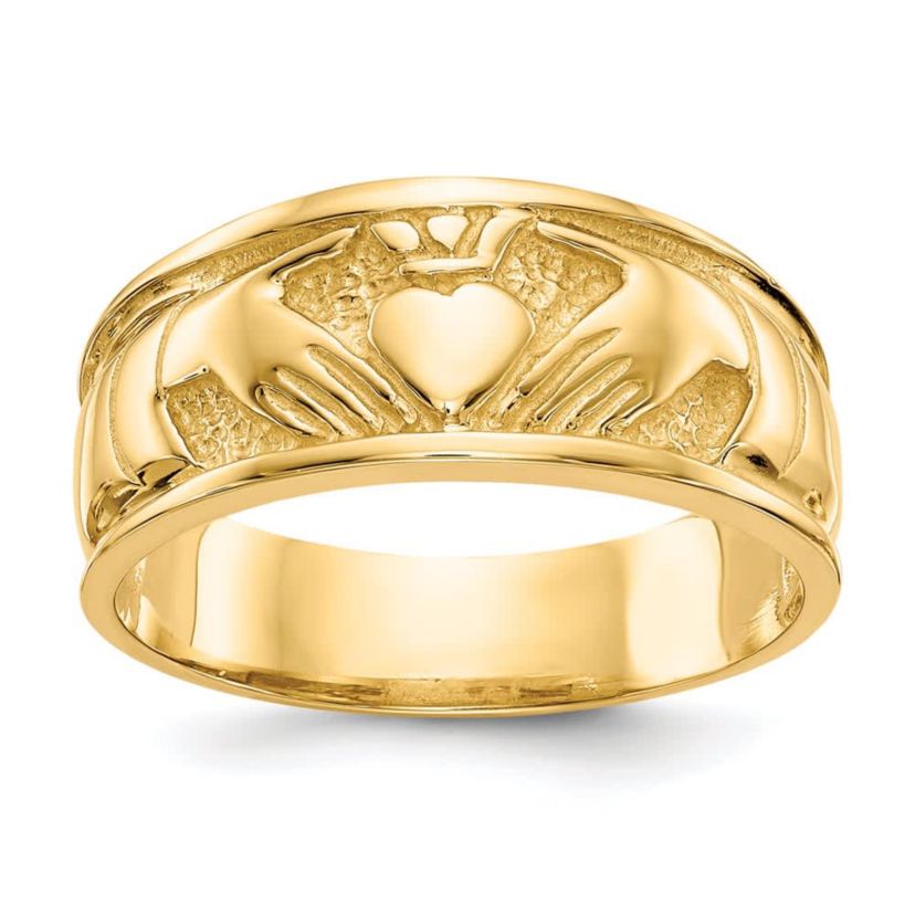 14K Yellow Gold Polished Claddagh Band