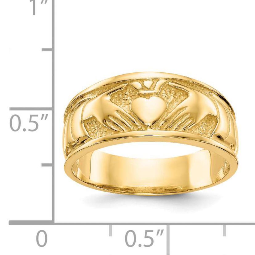 14K Yellow Gold Polished Claddagh Band